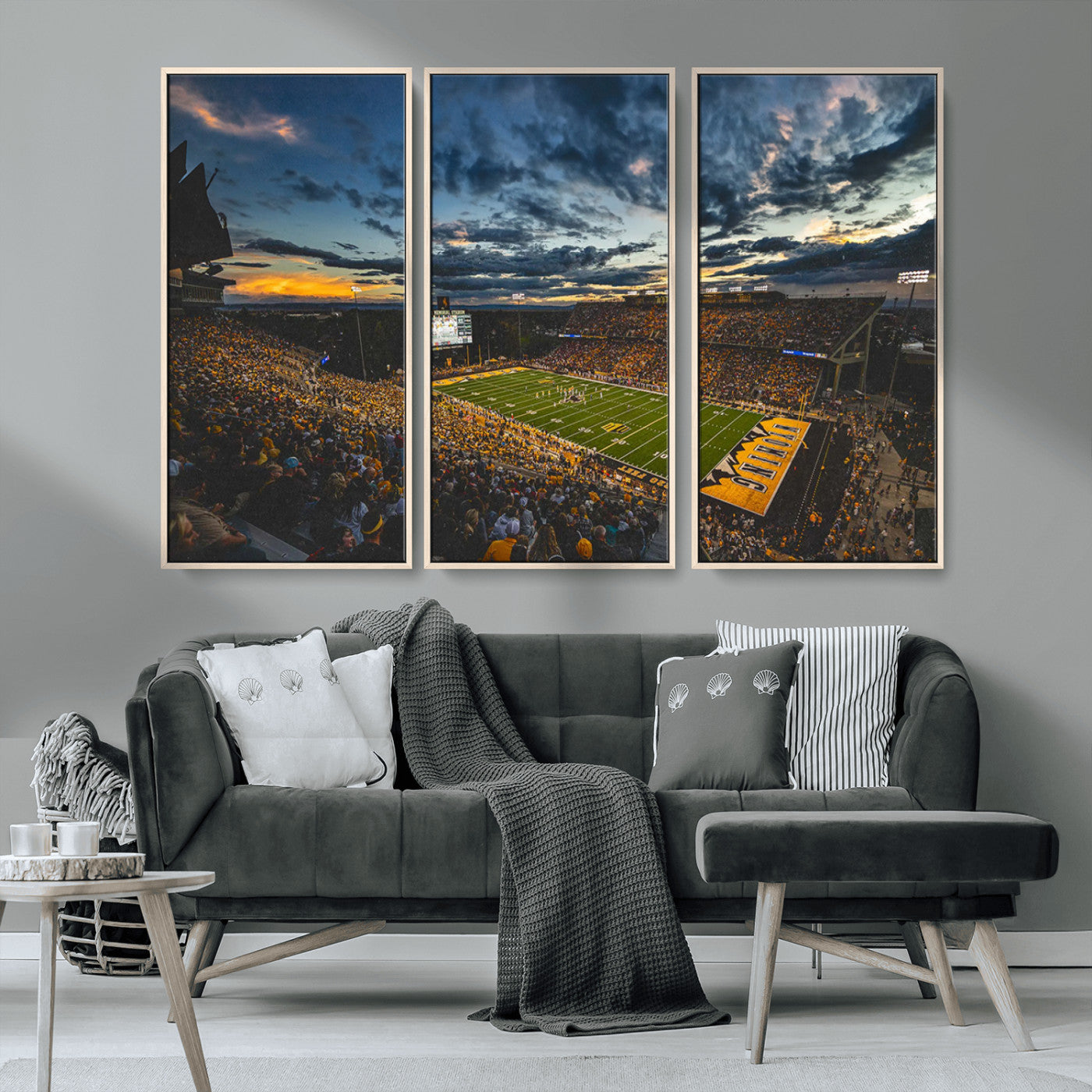 MGV-FC-48X32-3P - University of Wyoming Cowboys Football Team Print - Laramie War Memorial Stadium Wall Art Canvas
