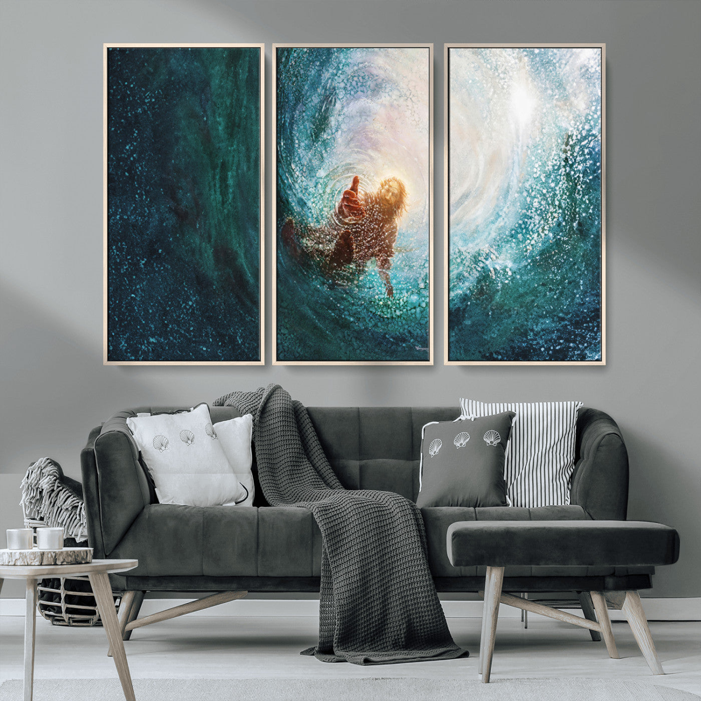 MGV-FC-48X32-3P - Powerful Jesus Canvas Print - Hand of Salvation, Inspirational Wall Art - Framed, Ready to Hang for