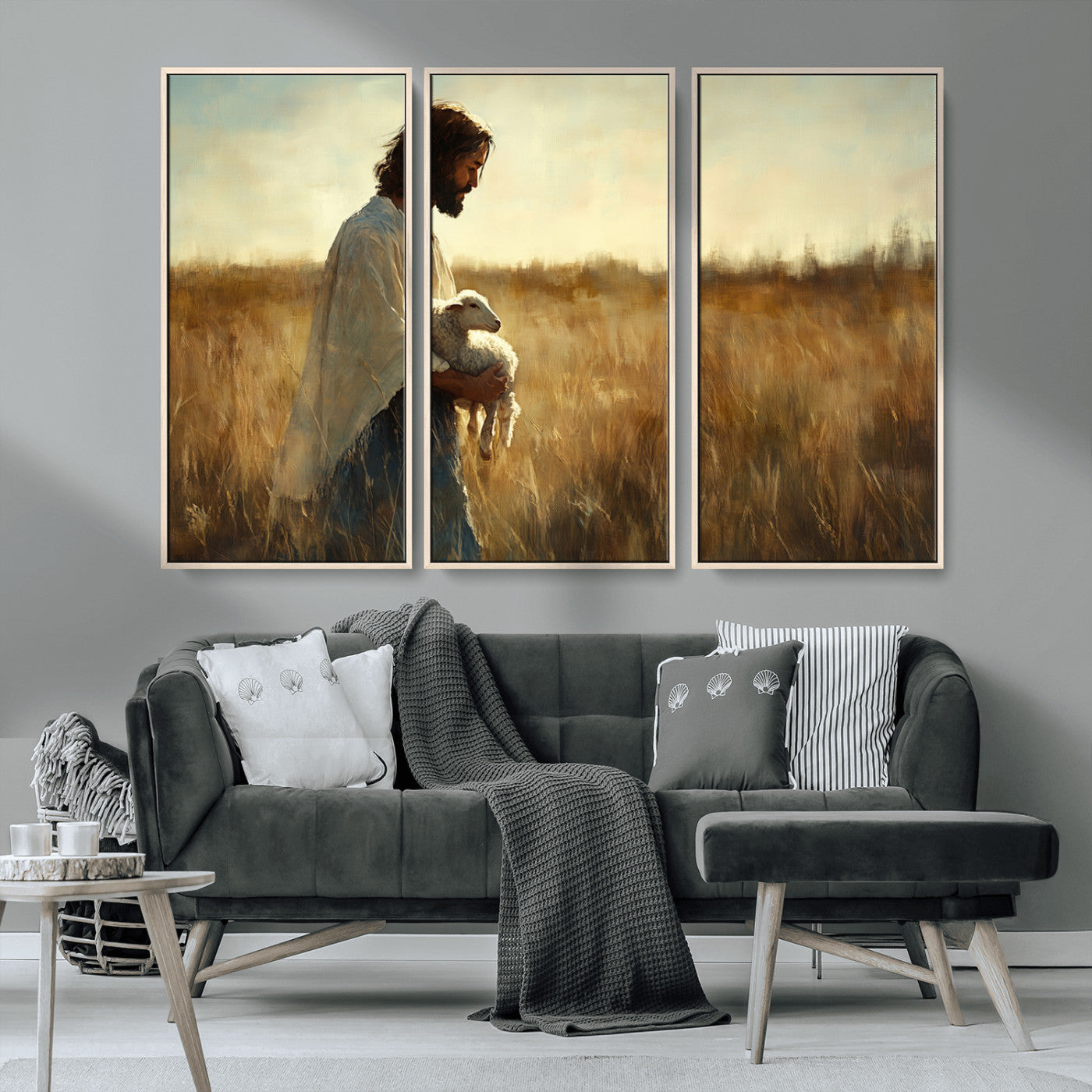 MGV-FC-48X32-3P - Jesus the Good Shepherd Wall Art Canvas Print - Inspirational Christian Religious Print for Prayer