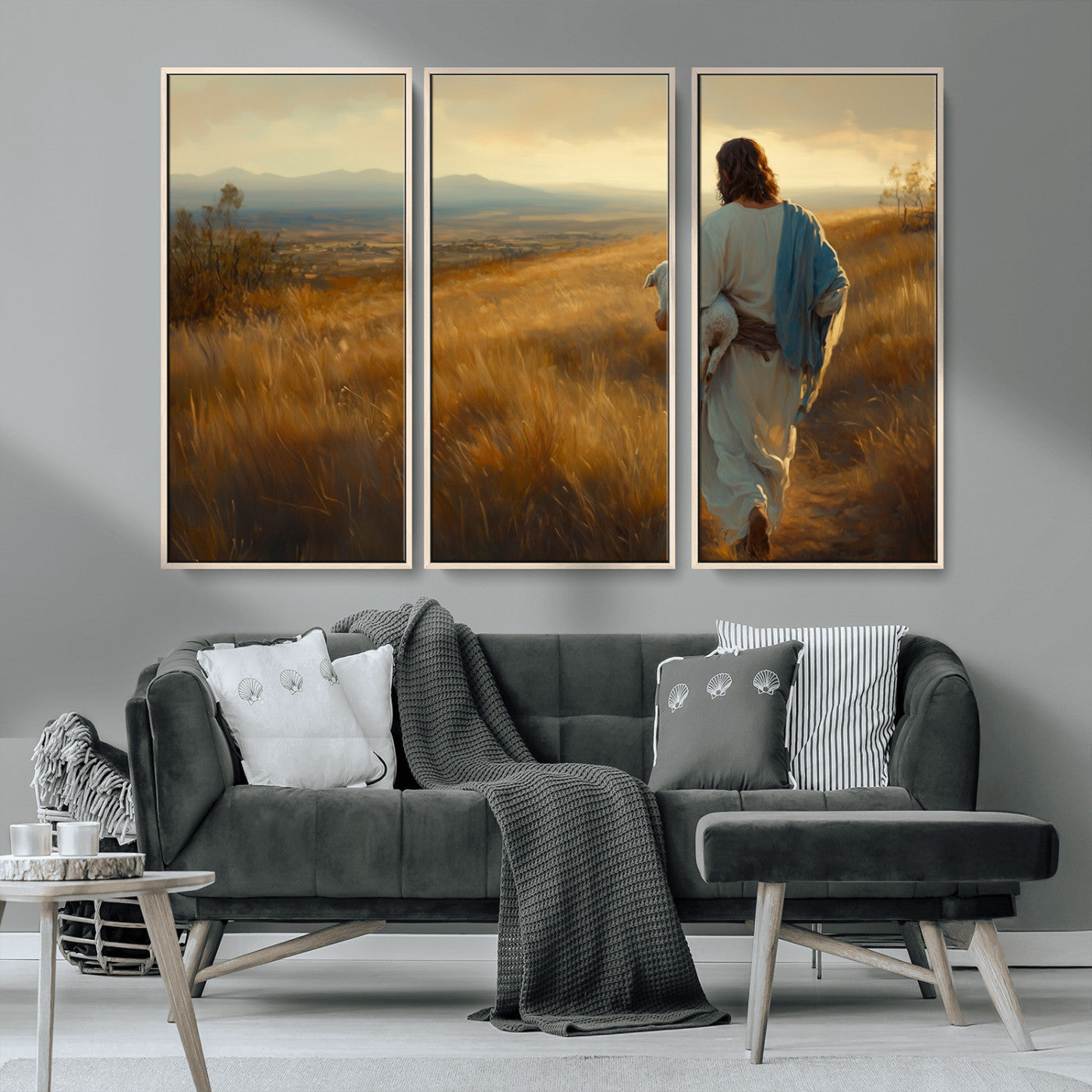 MGV-FC-48X32-3P - Jesus the Good Shepherd Wall Art Canvas Print - Inspirational Christian Religious Print for Prayer