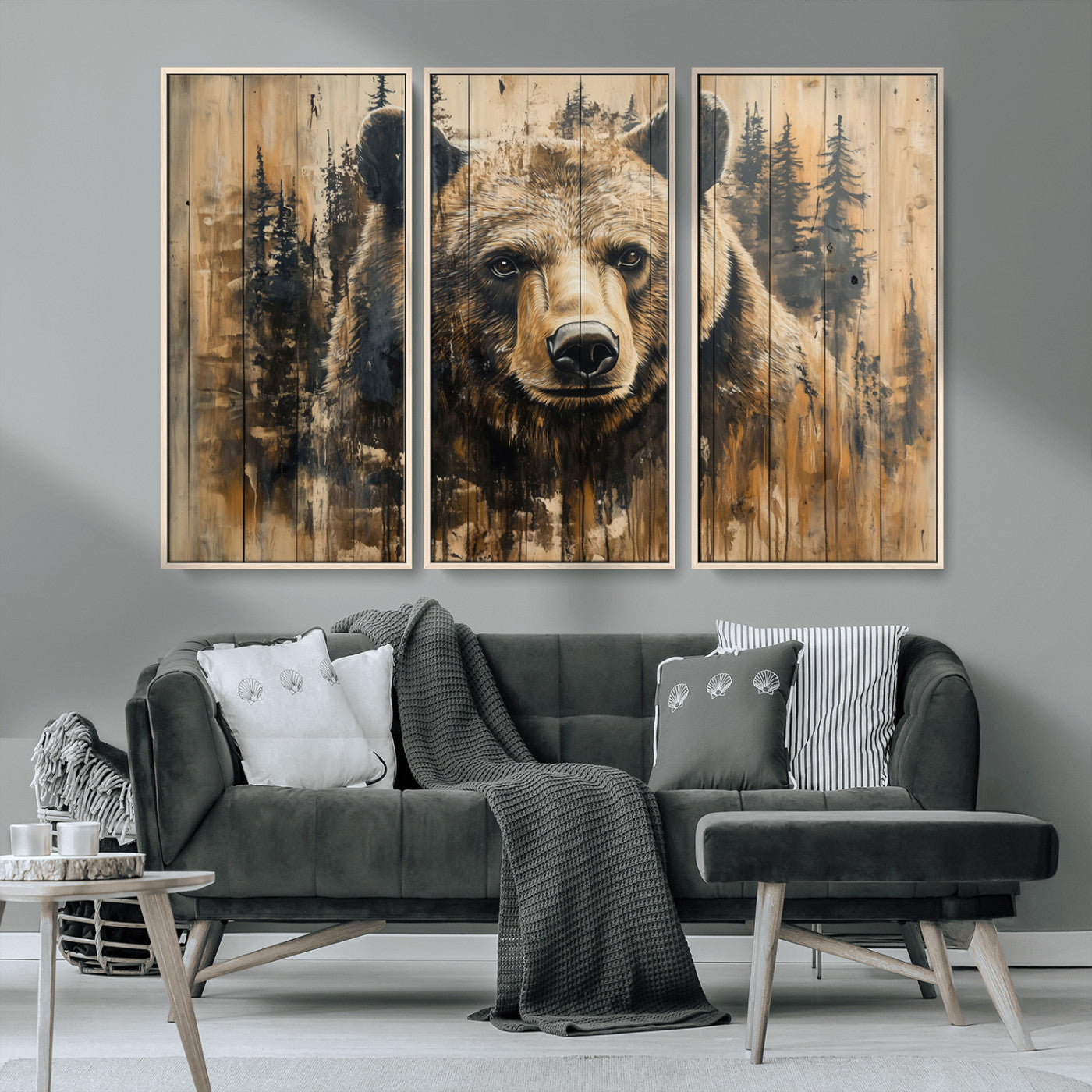 MGV-FC-48X32-3P - Majestic Grizzly 399 Bear Wall Art | 3-Panel Rustic Canvas Print for Living Room, Office, or Cabin