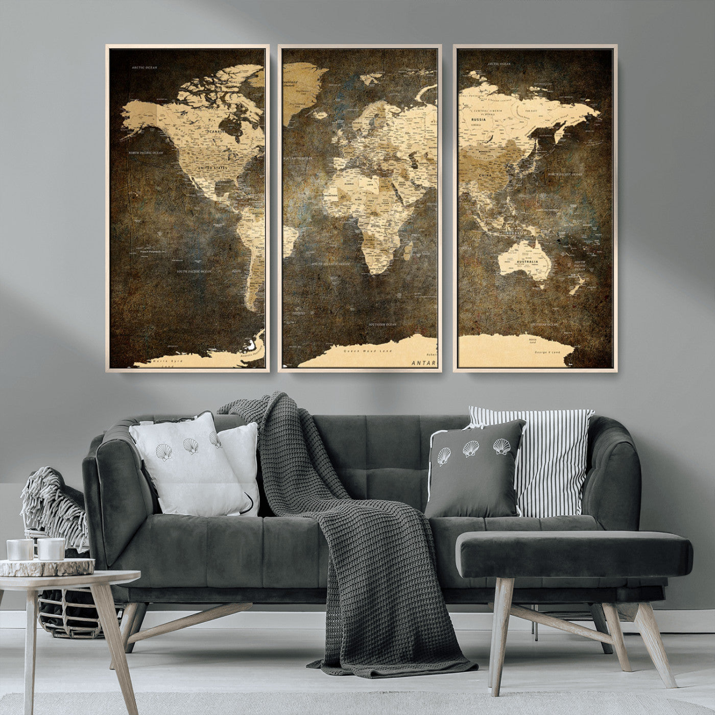 MGV-FC-48X32-3P - Push Pin World Map Canvas Print – Framed Wall Art for Couples to Track Their Travels – Anniversary