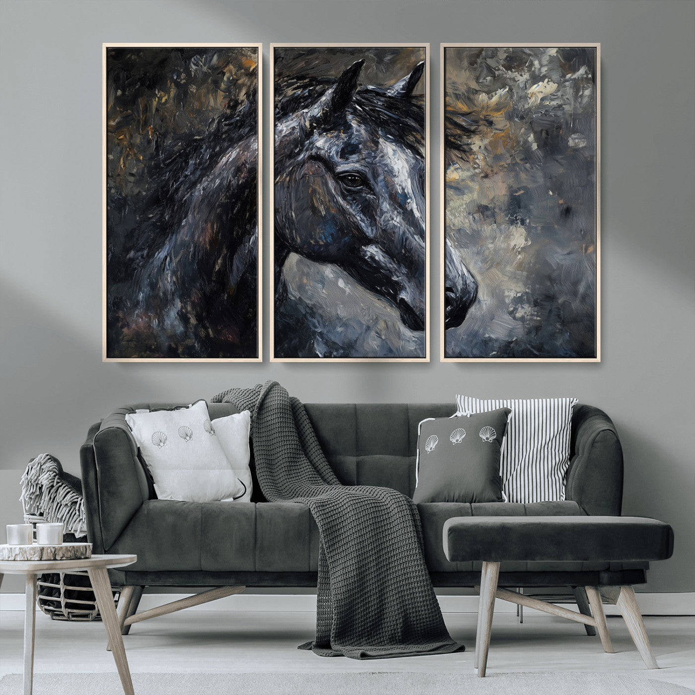 MGV-FC-48X32-3P - Large Abstract Horse Wall Art Canvas Print | Farmhouse Wall Decor | Rustic Horse Art | Western Cabin