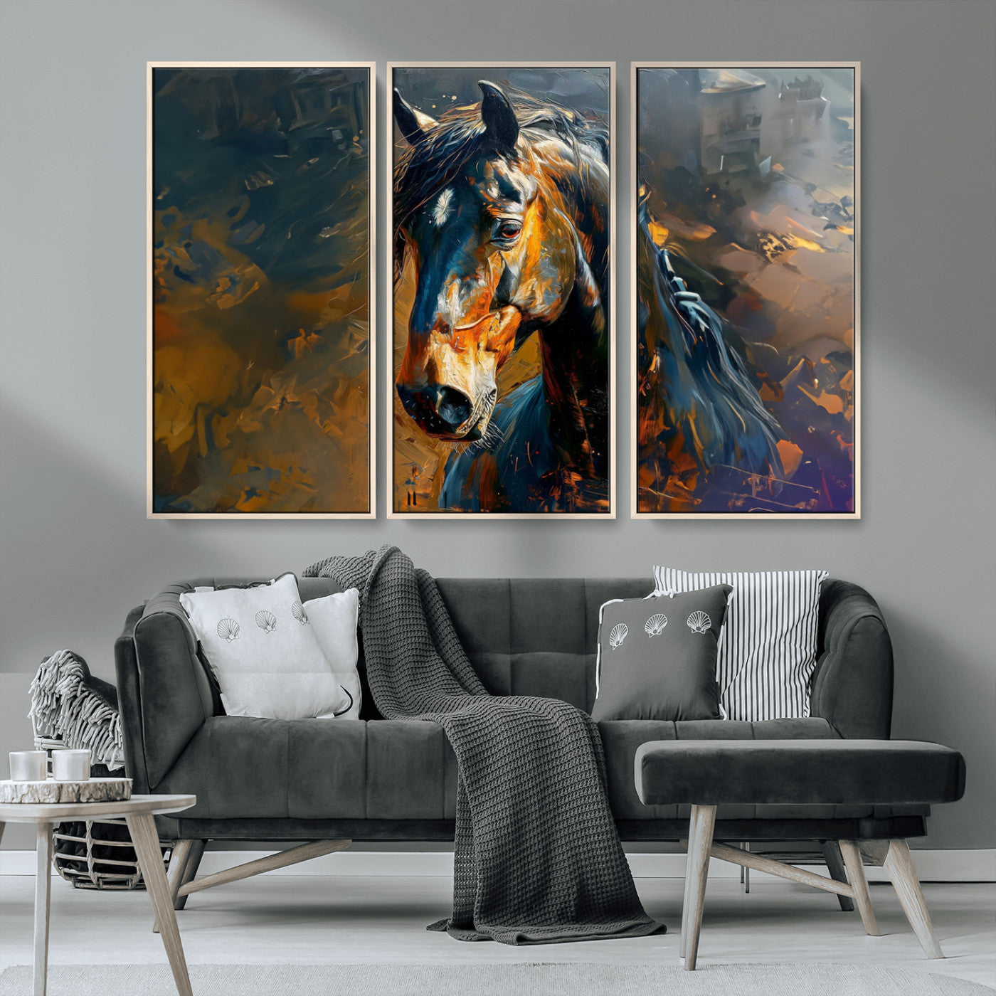 MGV-FC-48X32-3P - Abstract Horse Wall Art Canvas Print | Farmhouse Wall Decor | Western Cabin Art | Rustic Horse Decor