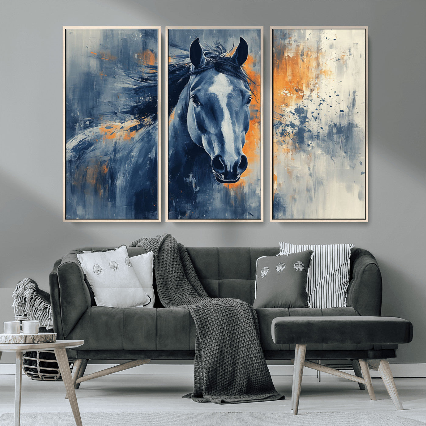 MGV-FC-48X32-3P - Abstract Blue Horse Wall Art Print Canvas | Horse Wall Art Print | Western Decor for Farmhouse |