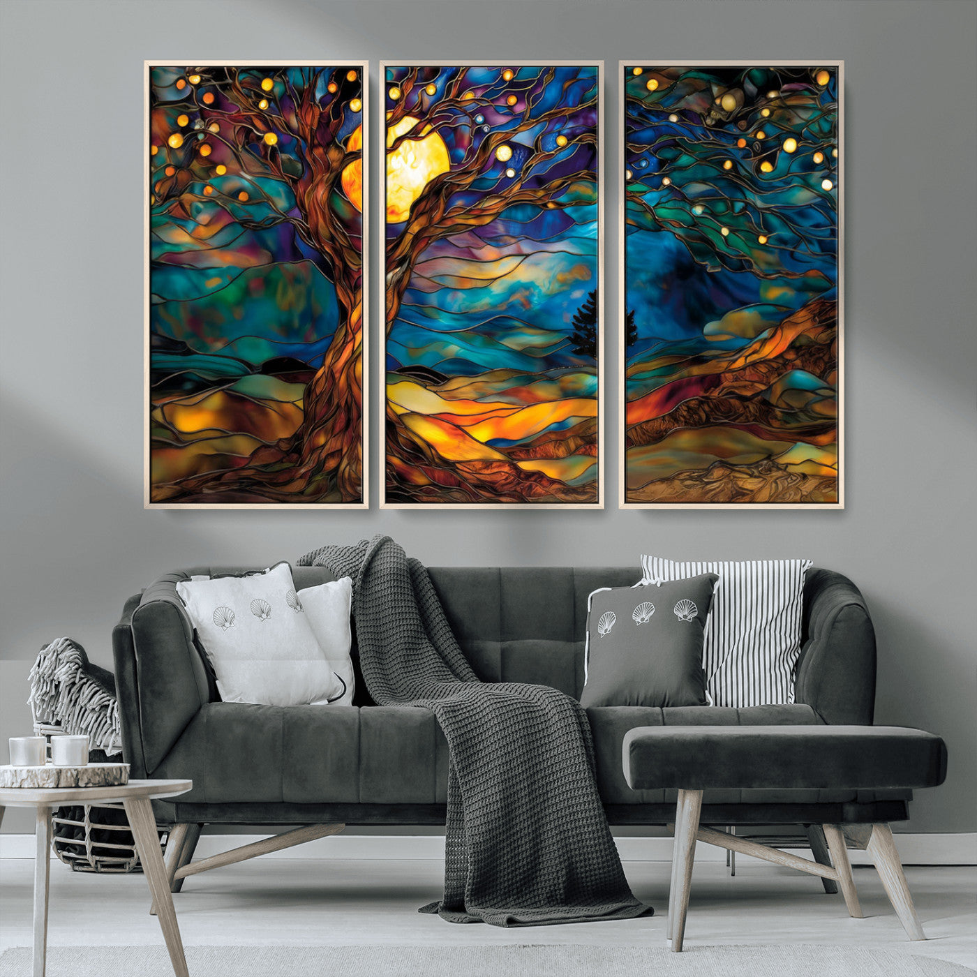 MGV-FC-48X32-3P - Tree of Life Wall Art - Yggdrasil Tree of Life Canvas Print - Vibrant Moonlit Tree Wall Art,  Tree
