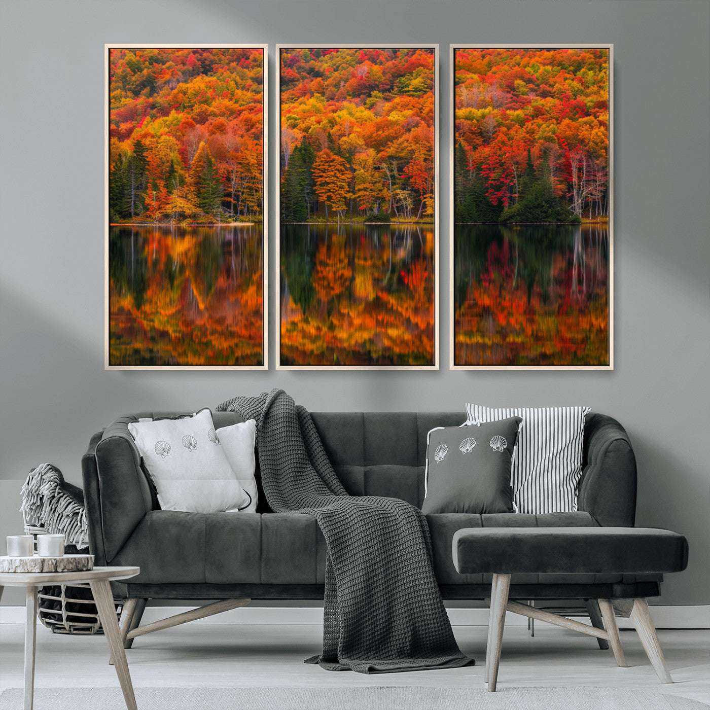 MGV-FC-48X32-3P - Fall Foliage Wall Art - Autumn Reflection Canvas Print, Stunning Fall Foliage Wall Art, Serene Lake