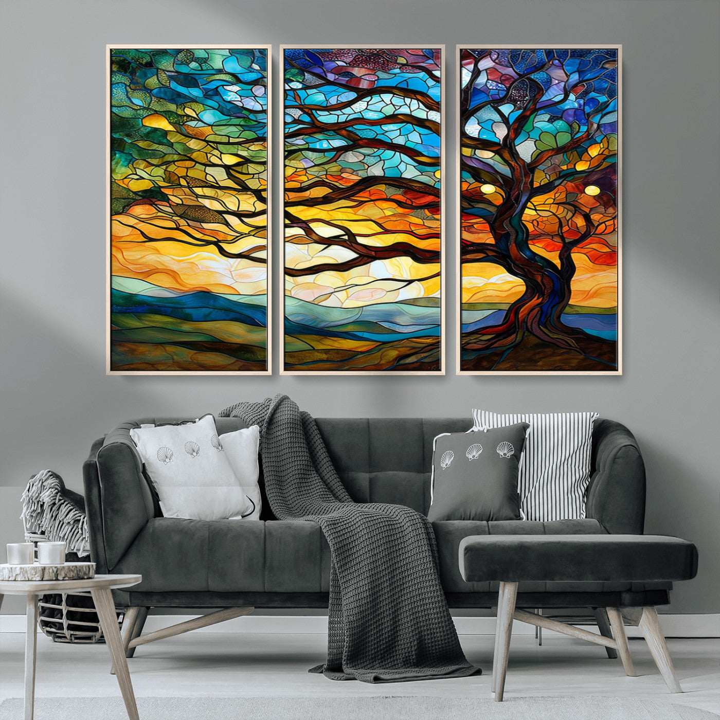 MGV-FC-48X32-3P - Vibrant Mosaic Tree of Life Wall Art | Stained Glass Style Canvas Print | Ready to Hang Artistic