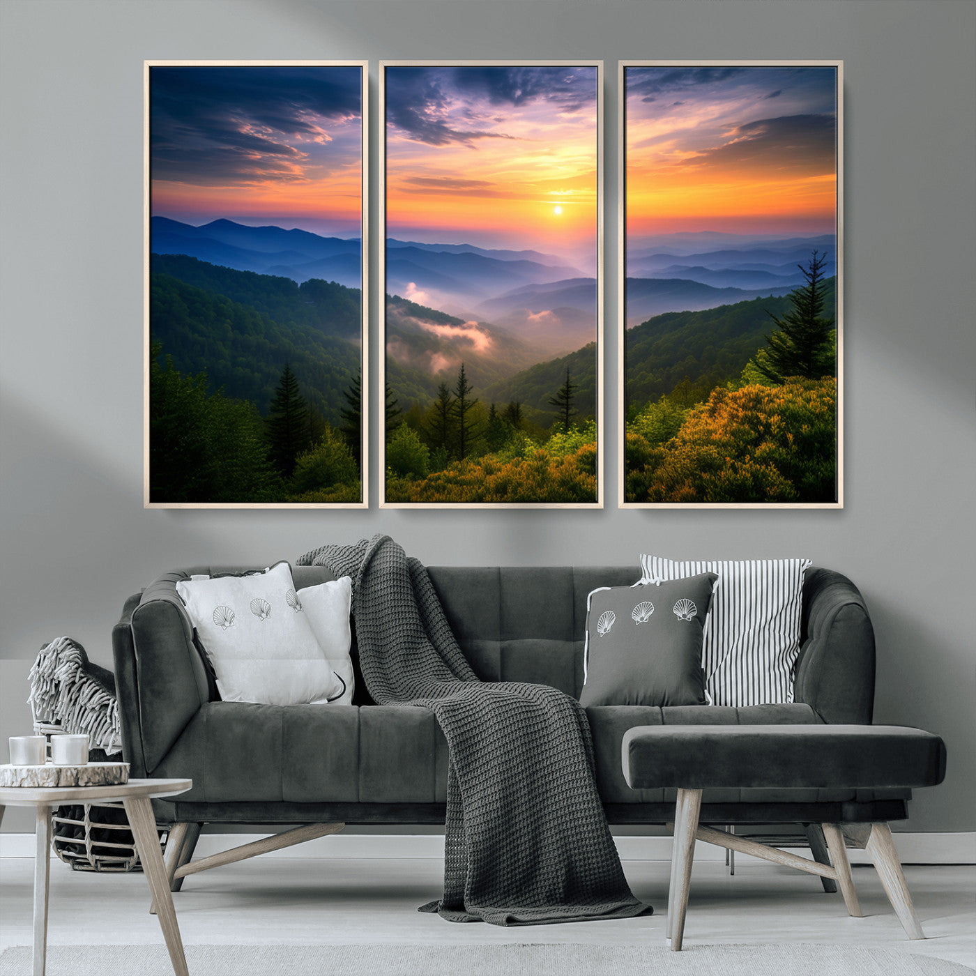 MGV-FC-48X32-3P - Majestic Mountain Sunrise Print | Landscape Wall Art | Canvas Print Ready to Hang | Farmhouse Wall
