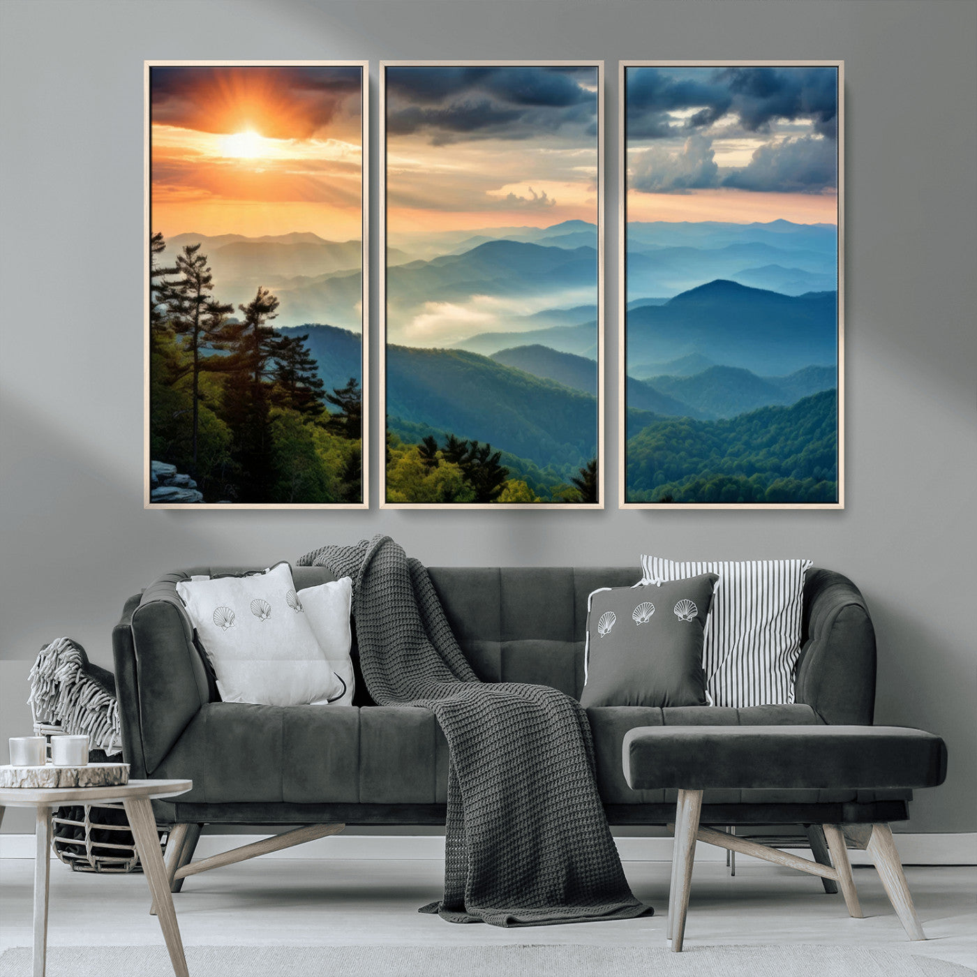 MGV-FC-48X32-3P - Sunrise Over Mountain Range Wall Art Canvas Print, Farmhouse Wall Decor, Cabin Wall Art