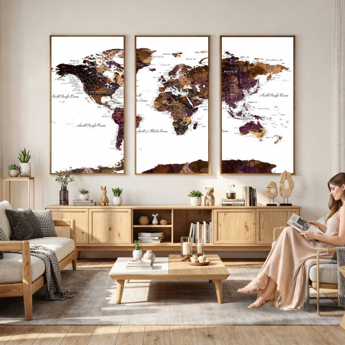 50611-PAN-FL-20X10 - World Map Canvas Print | Detailed Map of the World Wall Art