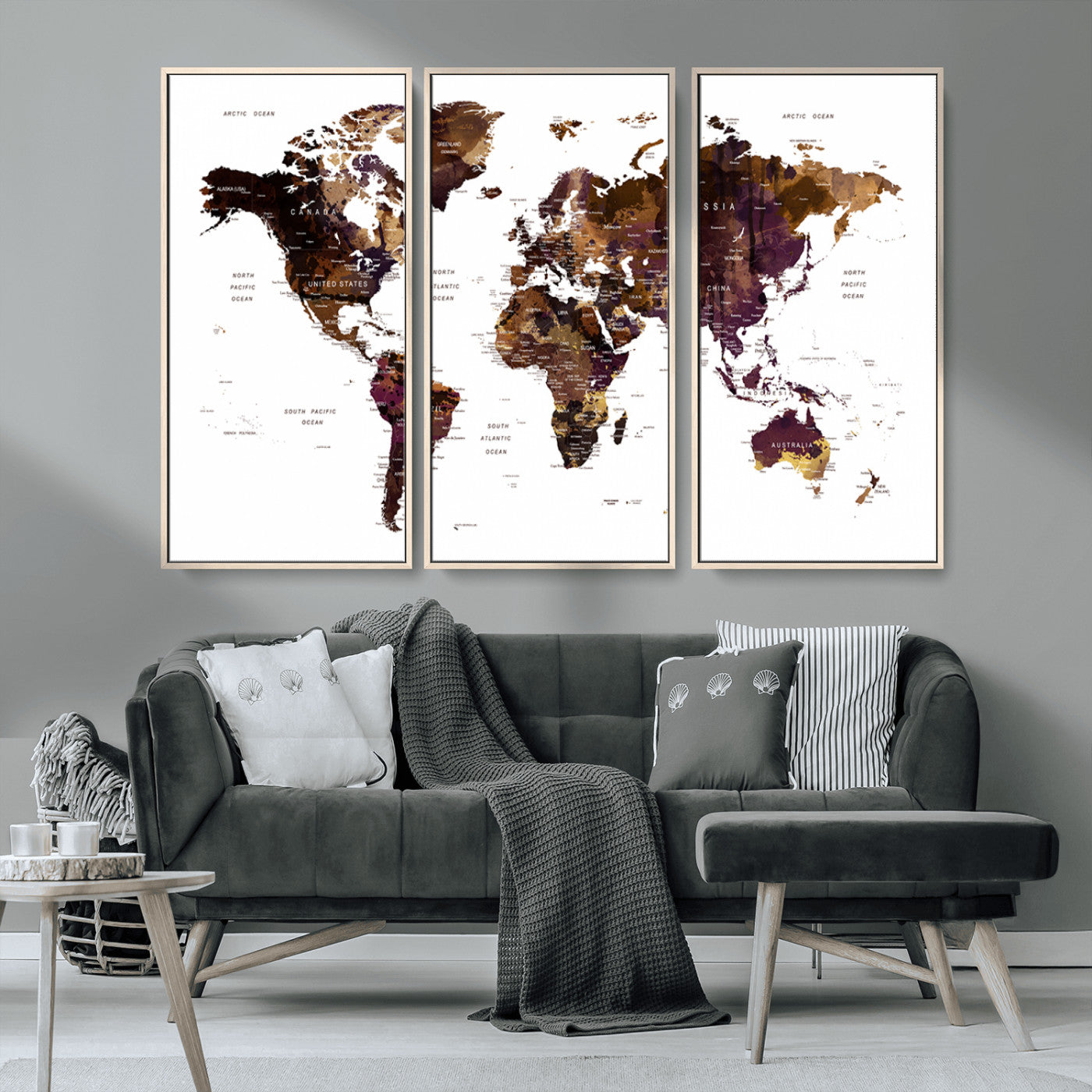 MGV-FC-48X32-3P - Push Pin World Map Canvas Print – Framed Wall Art for Couples to Track Their Travels – Anniversary