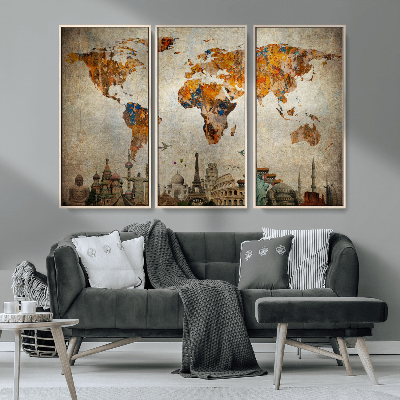 MGV-FC-48X32-3P - Push Pin World Map Canvas Print – Framed Wall Art for Couples to Track Their Travels – Anniversary