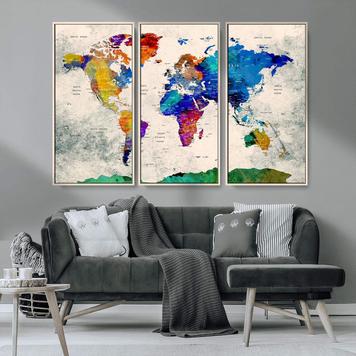 MGV-FC-48X32-3P - Push Pin World Map Canvas Print – Framed Wall Art for Couples to Track Their Travels – Anniversary