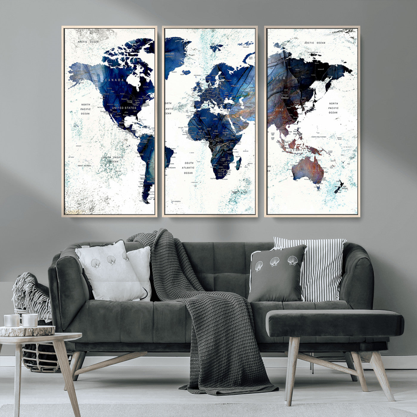 MGV-FC-48X32-3P - Push Pin World Map Canvas Print – Framed Wall Art for Couples to Track Their Travels – Anniversary