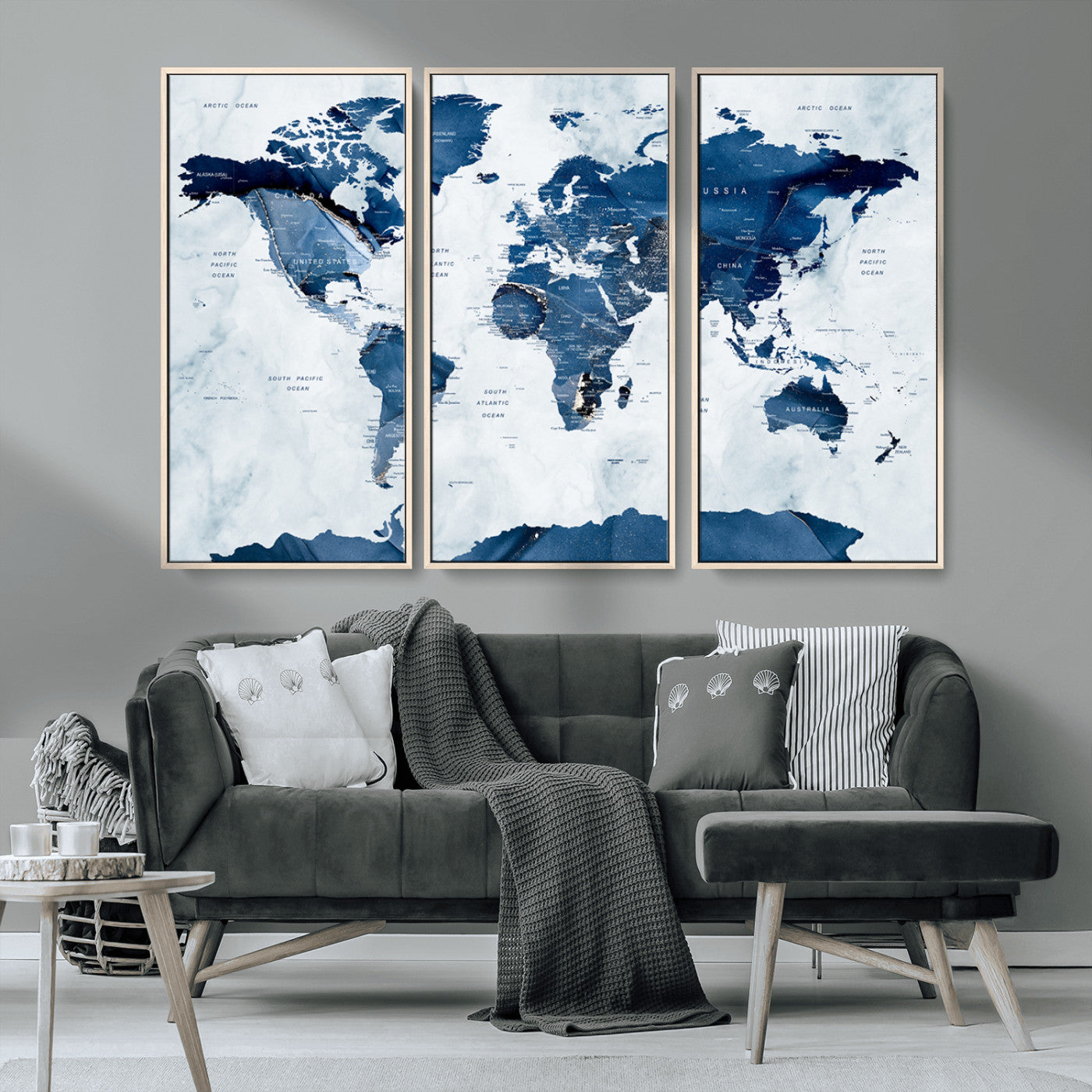 MGV-FC-48X32-3P - Push Pin World Map Canvas Print – Framed Wall Art for Couples to Track Their Travels – Anniversary
