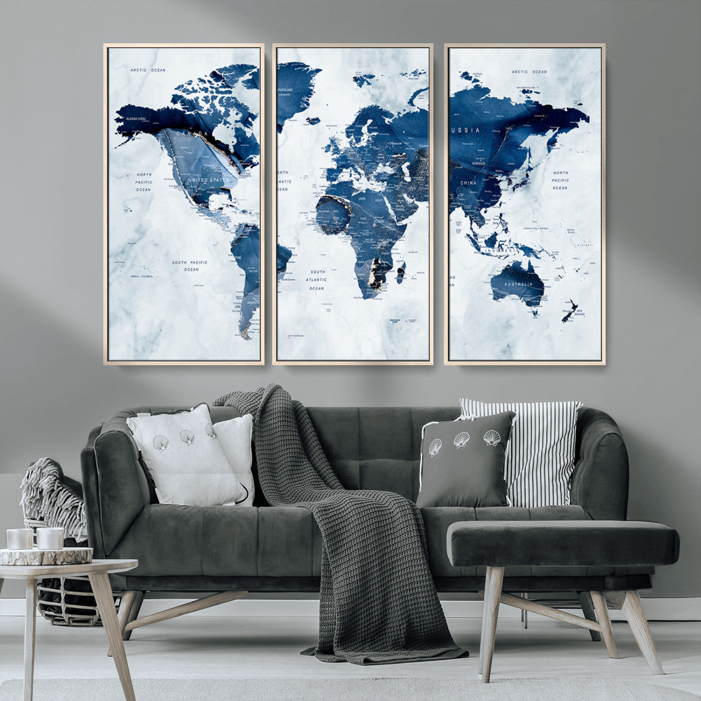 MGV-FC-48X32-3P - World Map Canvas Print – Framed Wall Art Home Adventure Decor
