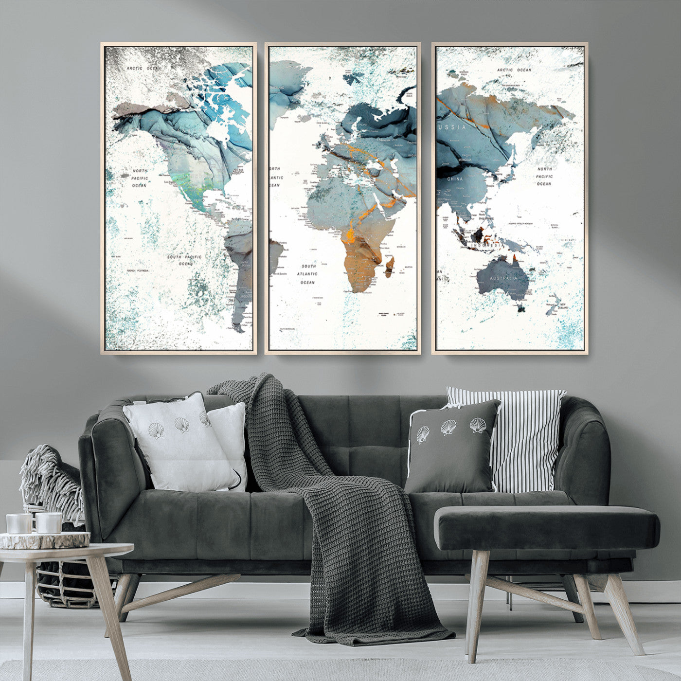 MGV-FC-48X32-3P - Push Pin World Map Canvas Print – Framed Wall Art for Couples to Track Their Travels – Anniversary