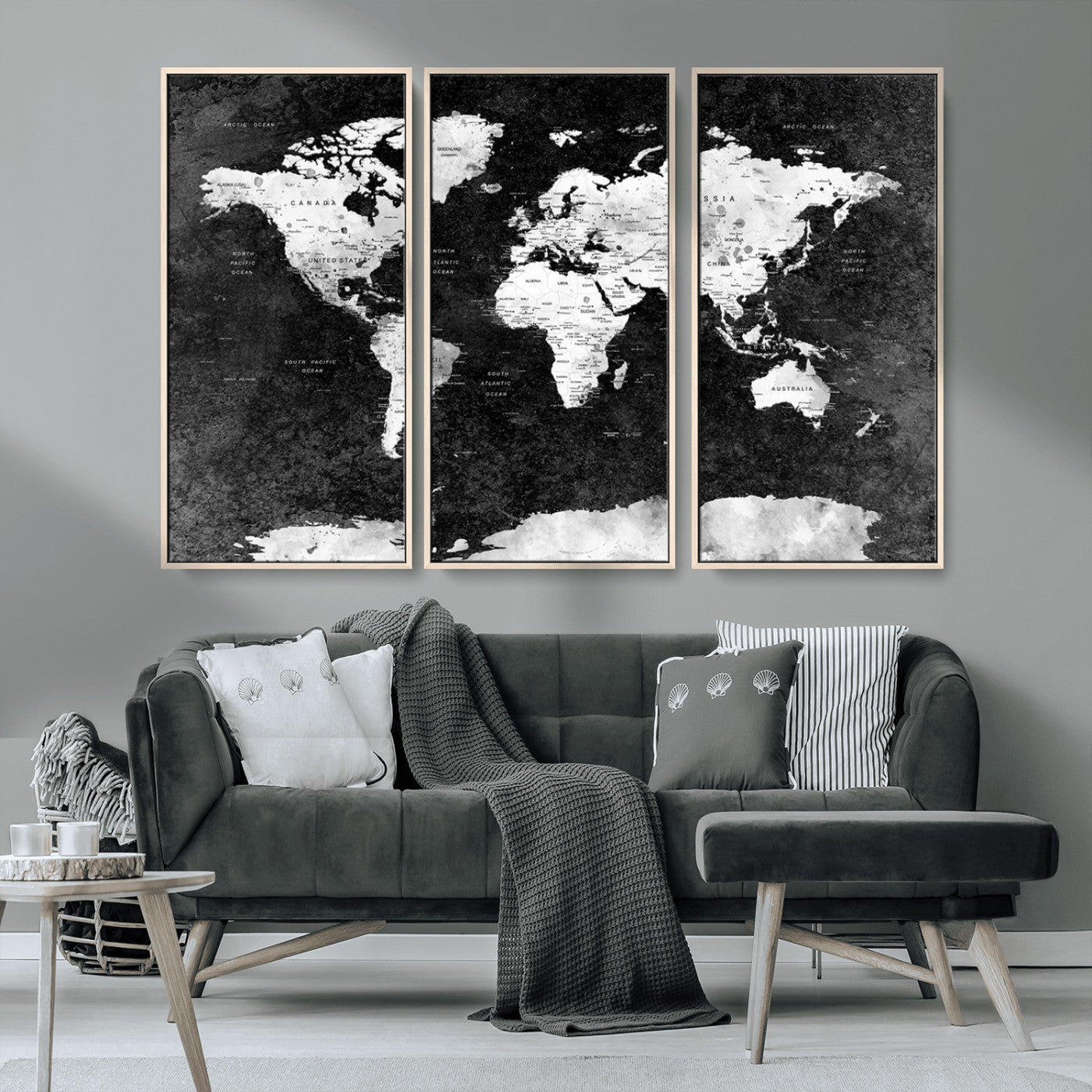 MGV-FC-48X32-3P - Push Pin World Map Canvas Print – Framed Wall Art for Couples to Track Their Travels – Anniversary