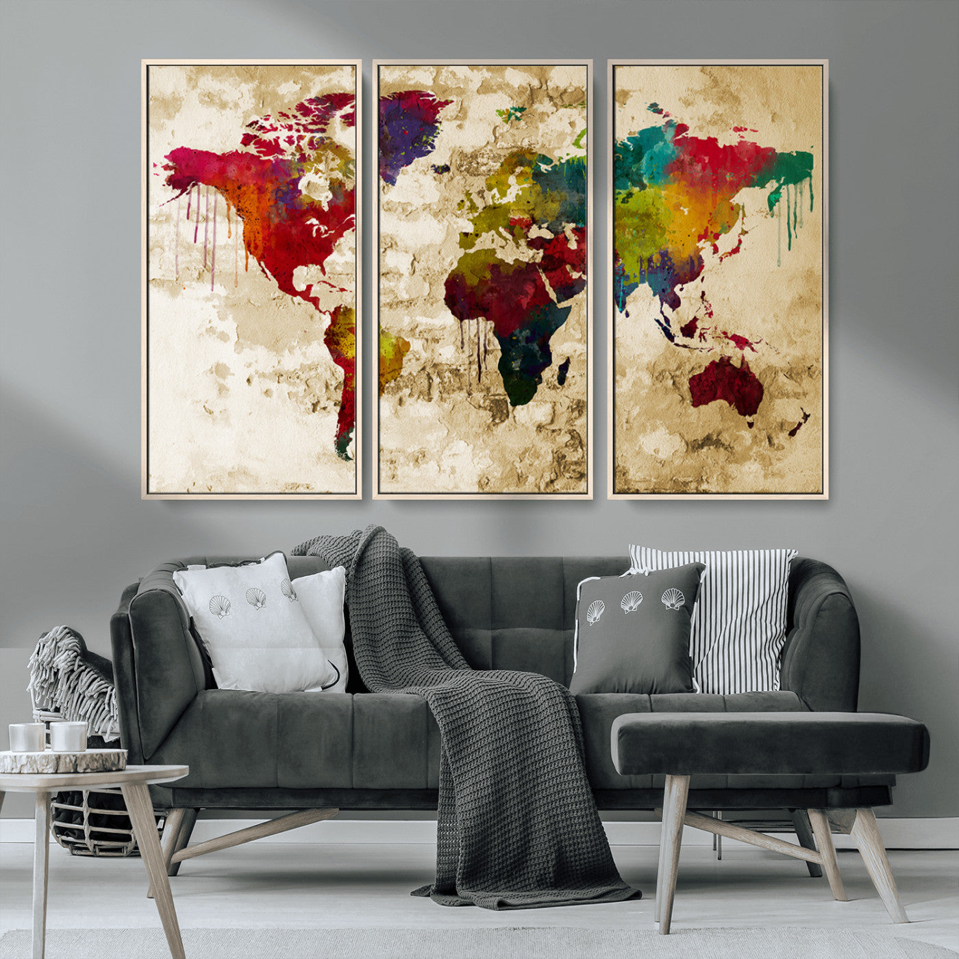 MGV-FC-48X32-3P - Push Pin World Map Canvas Print – Framed Wall Art for Couples to Track Their Travels – Anniversary