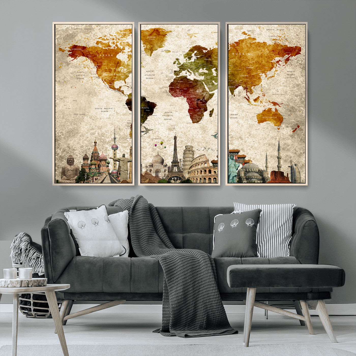 MGV-FC-48X32-3P - Push Pin World Map Canvas Print – Framed Wall Art for Couples to Track Their Travels – Anniversary