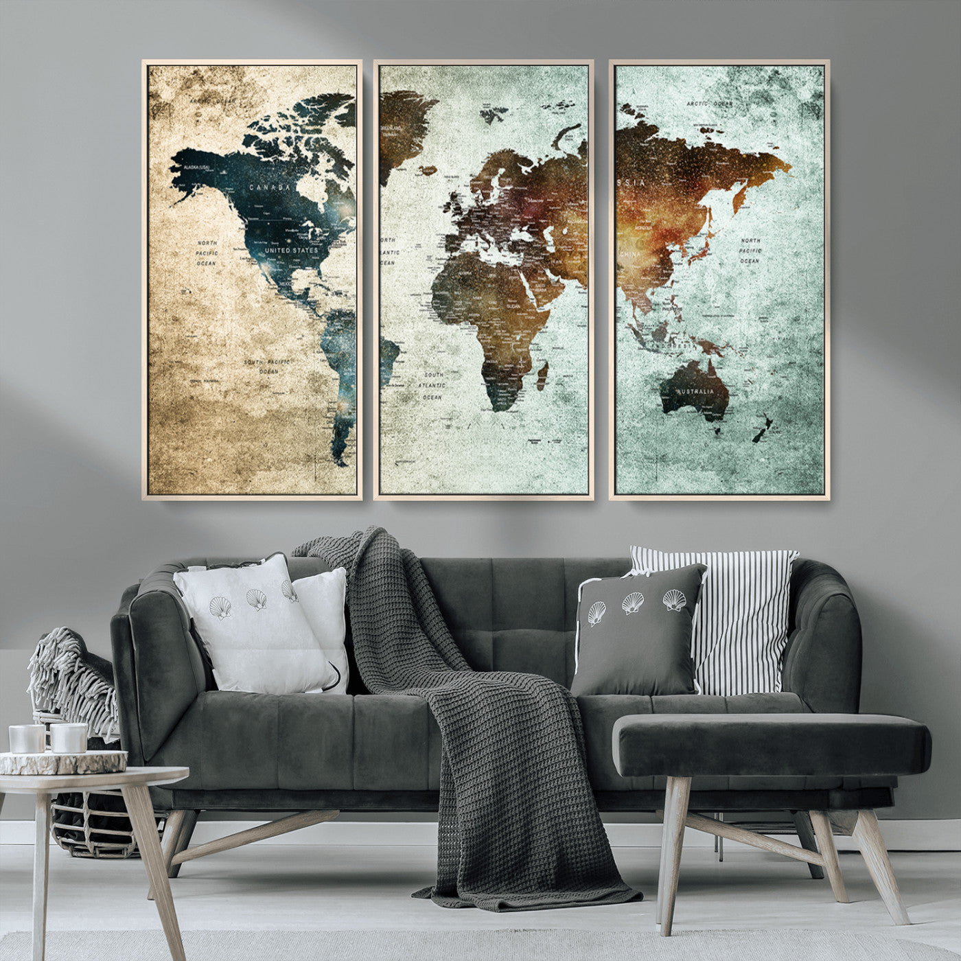 MGV-FC-48X32-3P - Push Pin World Map Canvas Print – Framed Wall Art for Couples to Track Their Travels – Anniversary