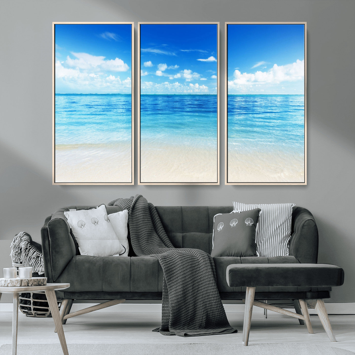 MGV-FC-48X32-3P - Beach Scene Canvas Wall Art Print – Tranquil Ocean Horizon and White Sand Beach Wall Decor for Home