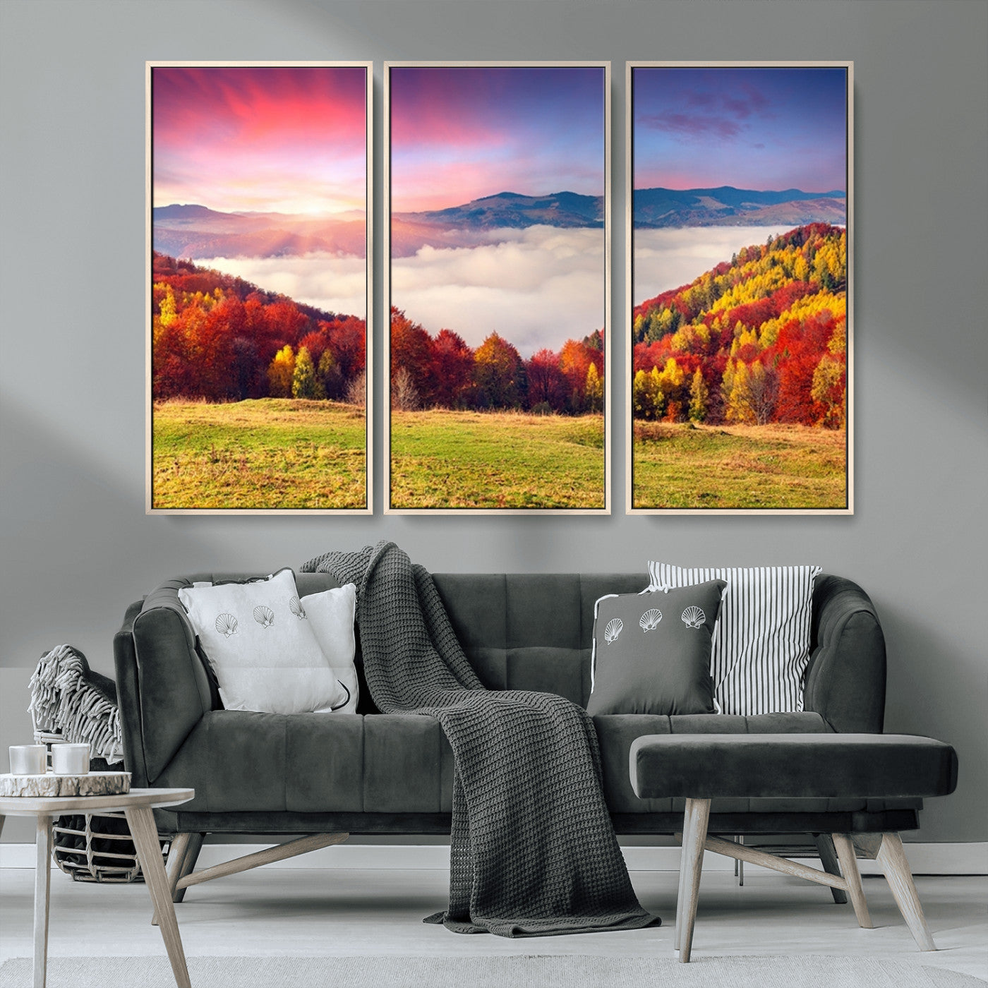 MGV-FC-48X32-3P - Autumn Mountain Foggy Landscape Wall Art Canvas Print | Beautiful Forest Canvas Print | Misty