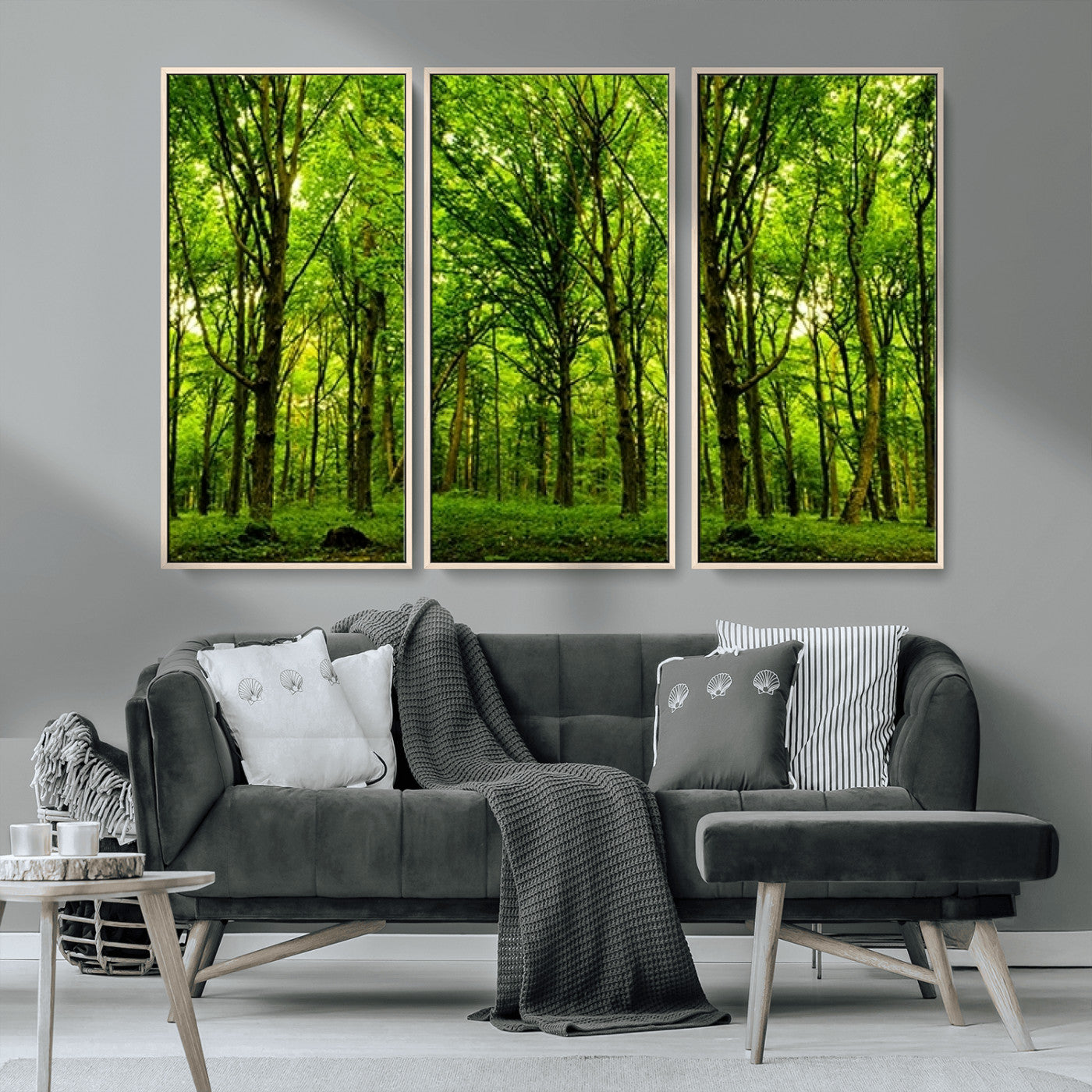 MGV-FC-48X32-3P - Lush Green Forest Canvas Print | 3-Panel Forest Wall Art | Nature Landscape for Living Room