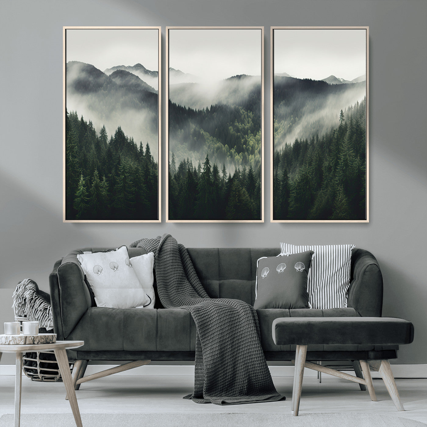 MGV-FC-48X32-3P - Misty Forest Canvas Print Wall Art Premium Canvas Print a Foggy and Serene Atmosphere