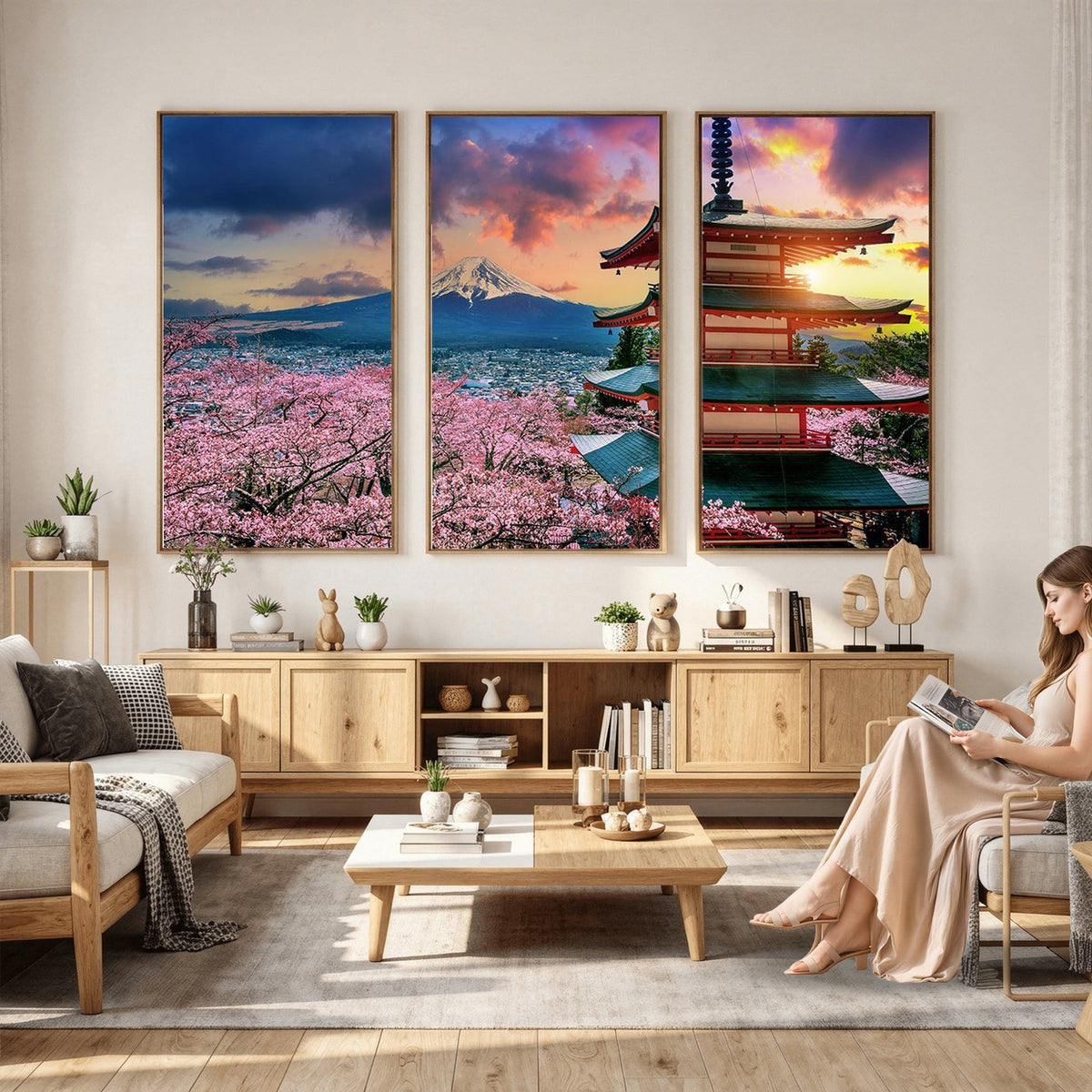 95987-MGV-CV-24X16 - Cherry Blossoms Canvas Print, Chureito Pagoda and Mount Fuji Wall Art