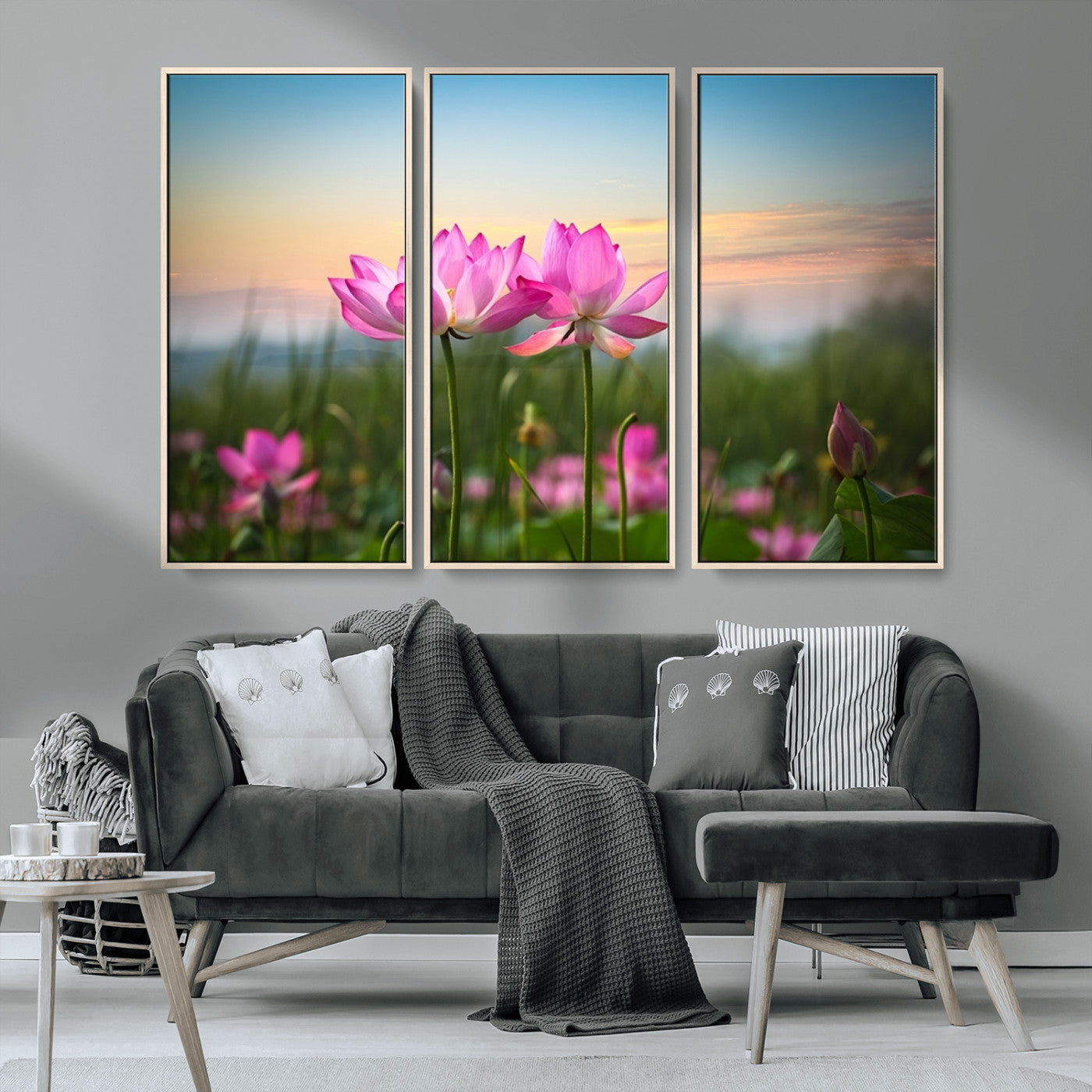 MGV-FC-48X32-3P - Pink Flower on the Mountain Canvas Print, Framed Pink Flower Canvas Wall Art