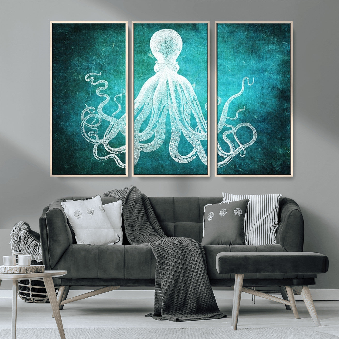 MGV-FC-48X32-3P - Green Octopus Abstract Wall Art Canvas Print