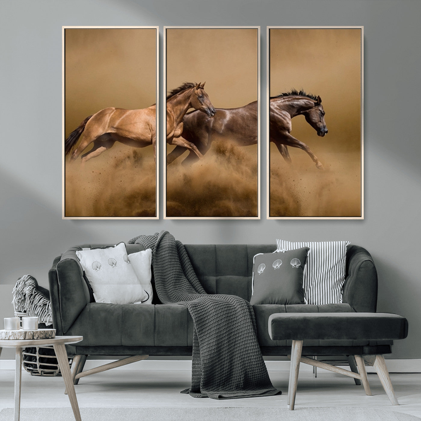 MGV-FC-48X32-3P - Large Wall Art Animal Canvas Print - Two Running Brown Horses