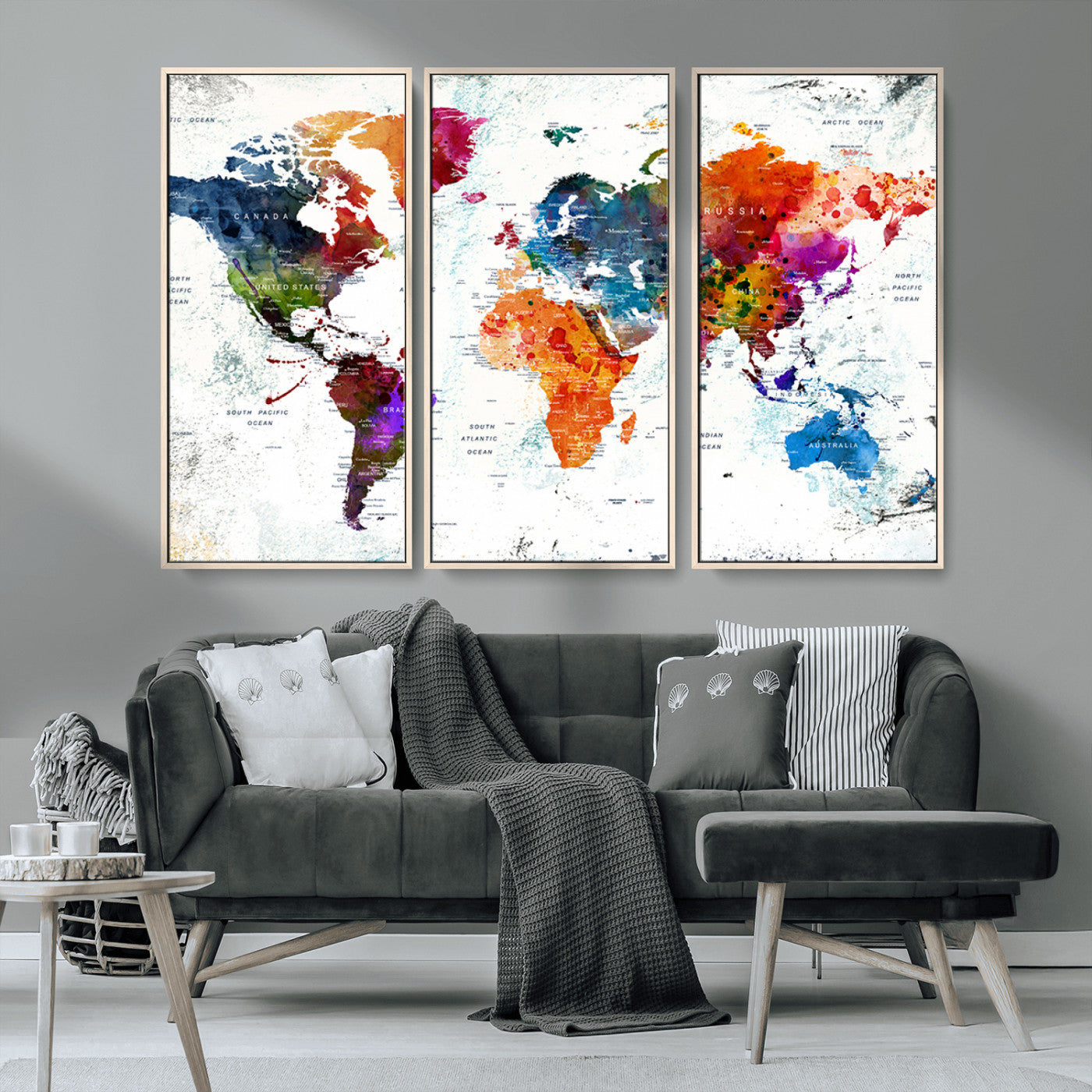 MGV-FC-48X32-3P - Push Pin World Map Canvas Print – Framed Wall Art for Couples to Track Their Travels – Anniversary