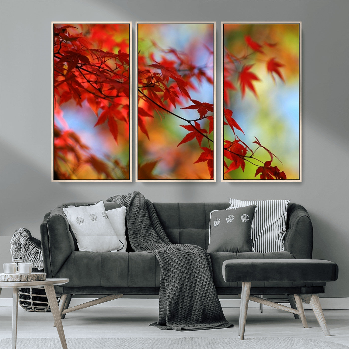 MGV-FC-48X32-3P - Red Leaves Autumn Forest Wall Art Canvas, Red Leaves Autumn Forest Canvas Print