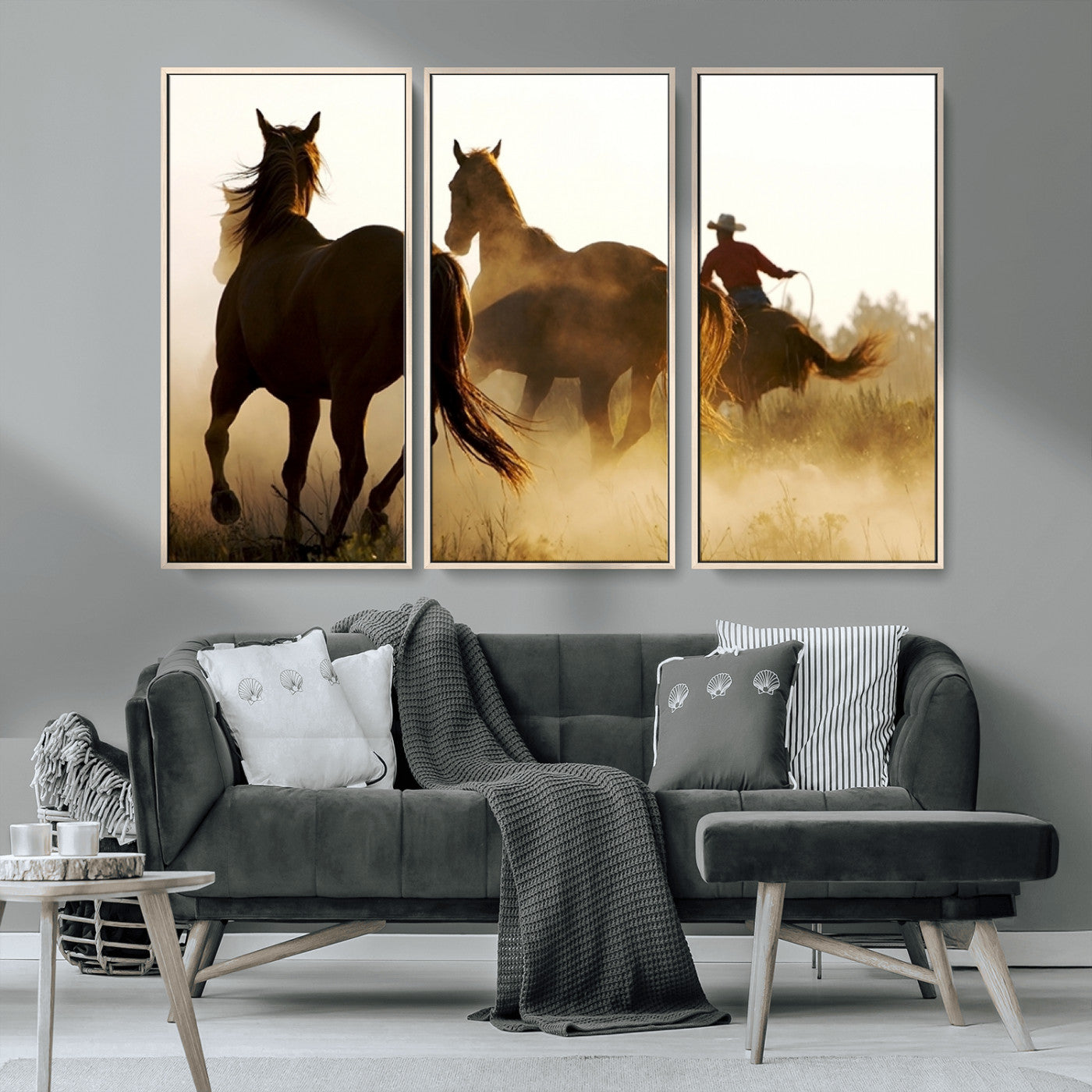 MGV-FC-48X32-3P - Horses and Cowboys Wall Art Canvas Print