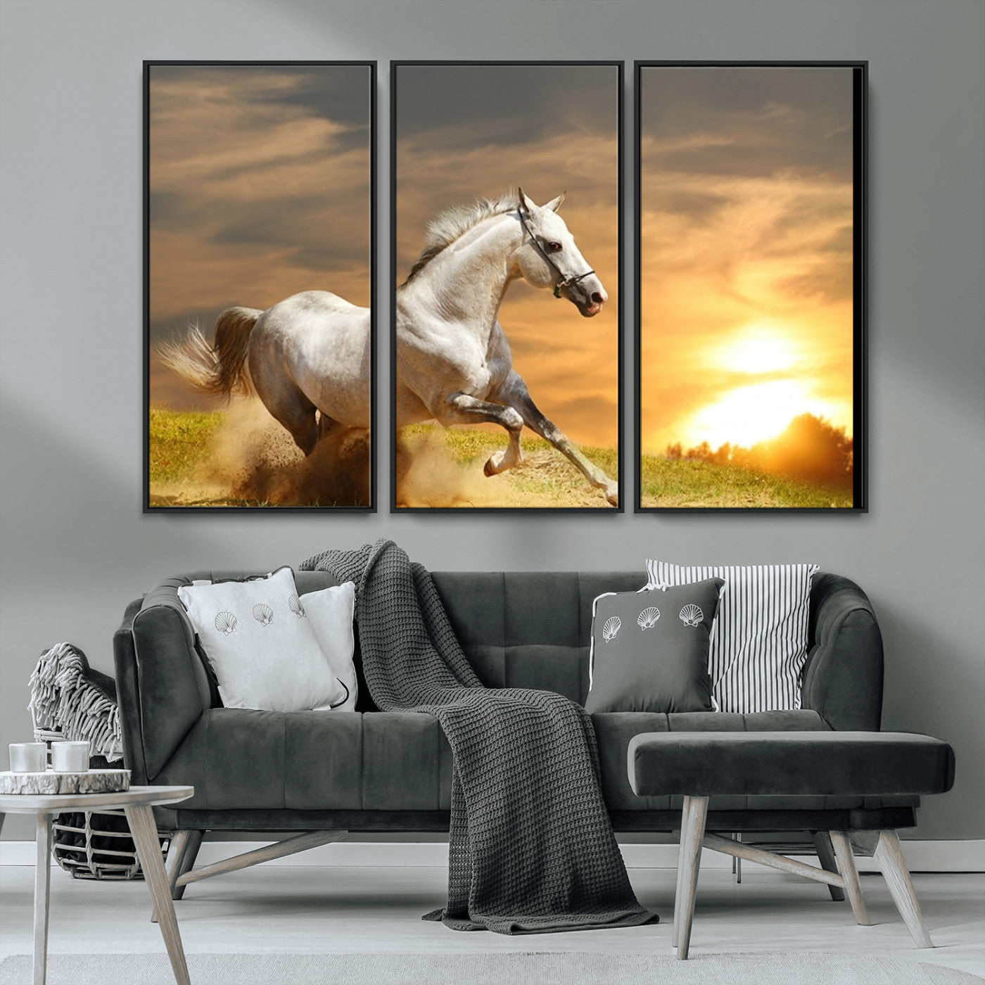 MGV-FC-48X32-3P - Large Wall Art Galloping White Horse at Sunset Canvas Print