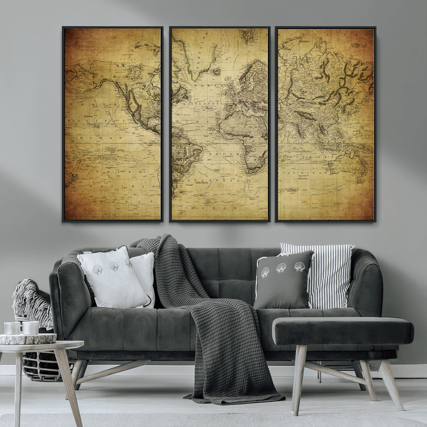MGV-FC-48X32-3P - Push Pin World Map Canvas Print – Framed Wall Art for Couples to Track Their Travels – Anniversary
