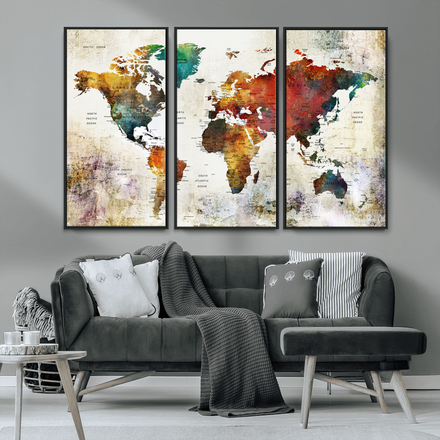 -Push Pin World Map Canvas Print – Framed Wall Art for Couples to Track Their Travels – Anniversary