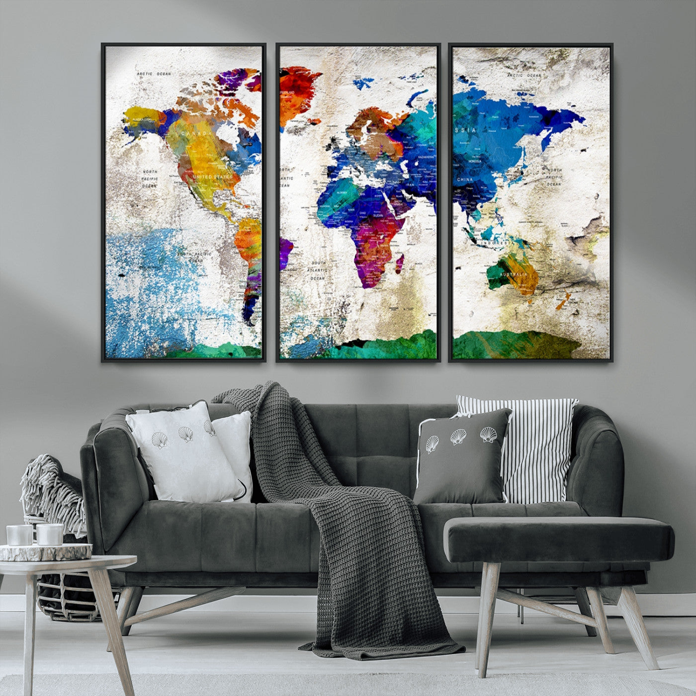 MGV-FC-48X32-3P - Push Pin World Map Canvas Print – Framed Wall Art for Couples to Track Their Travels – Anniversary