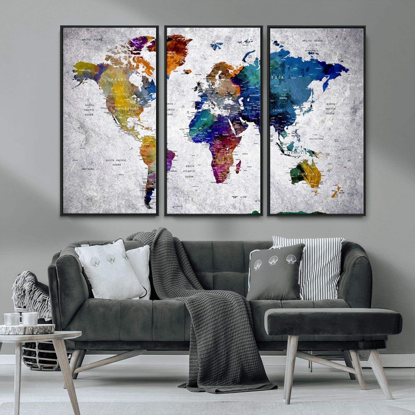 MGV-FC-48X32-3P - Push Pin World Map Canvas Print – Framed Wall Art for Couples to Track Their Travels – Anniversary