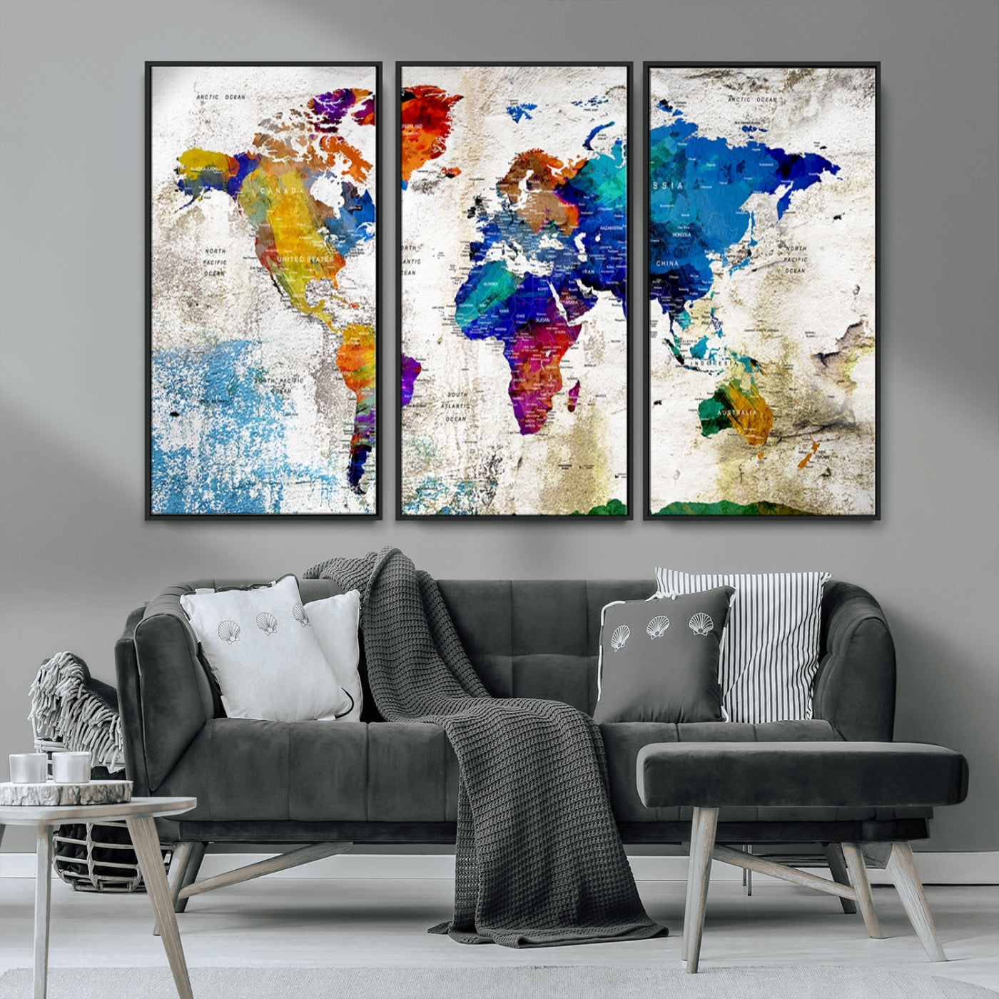MGV-FC-48X32-3P - Push Pin World Map Canvas Print – Framed Wall Art for Couples to Track Their Travels – Anniversary