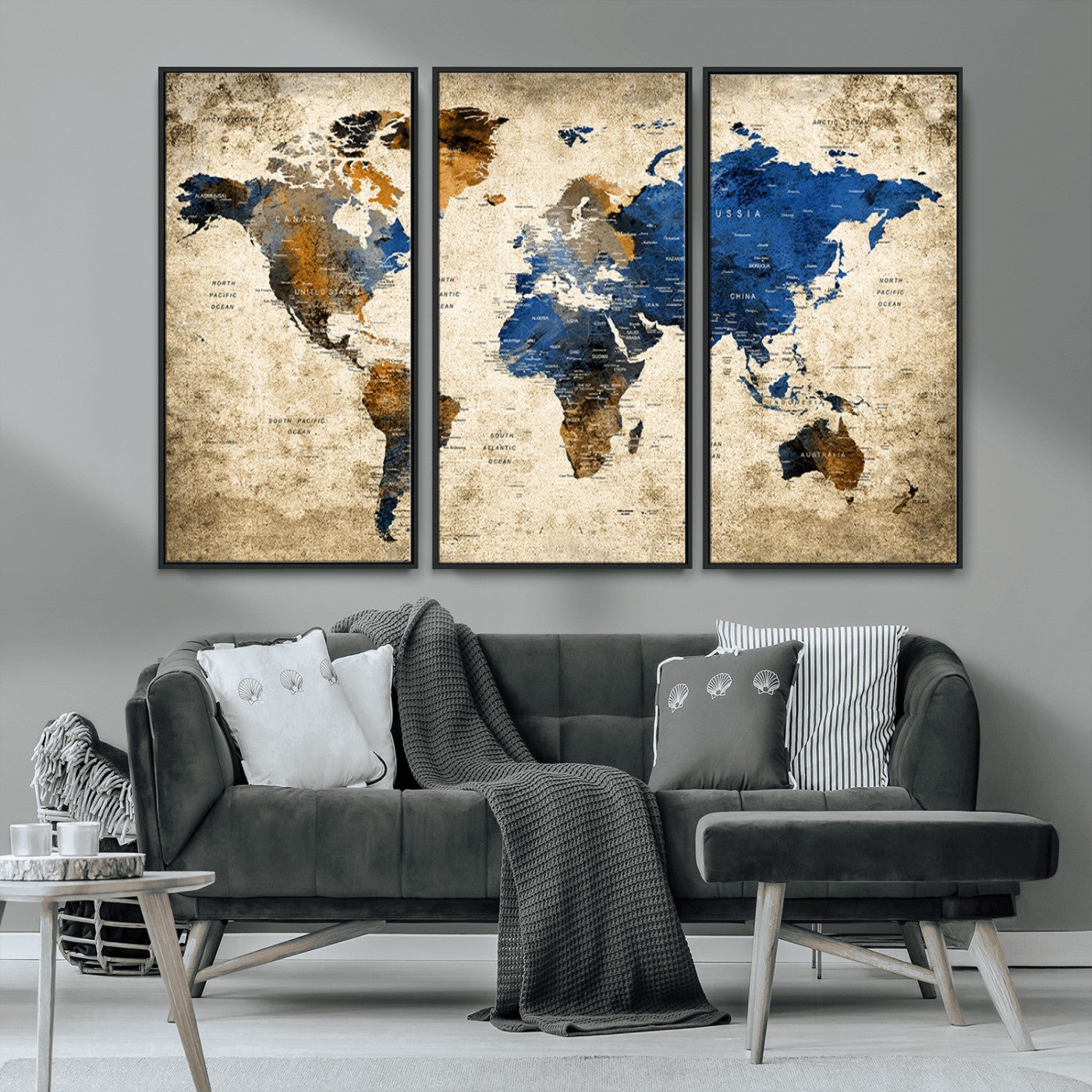 MGV-FC-48X32-3P - Push Pin World Map Canvas Print – Framed Wall Art for Couples to Track Their Travels – Anniversary