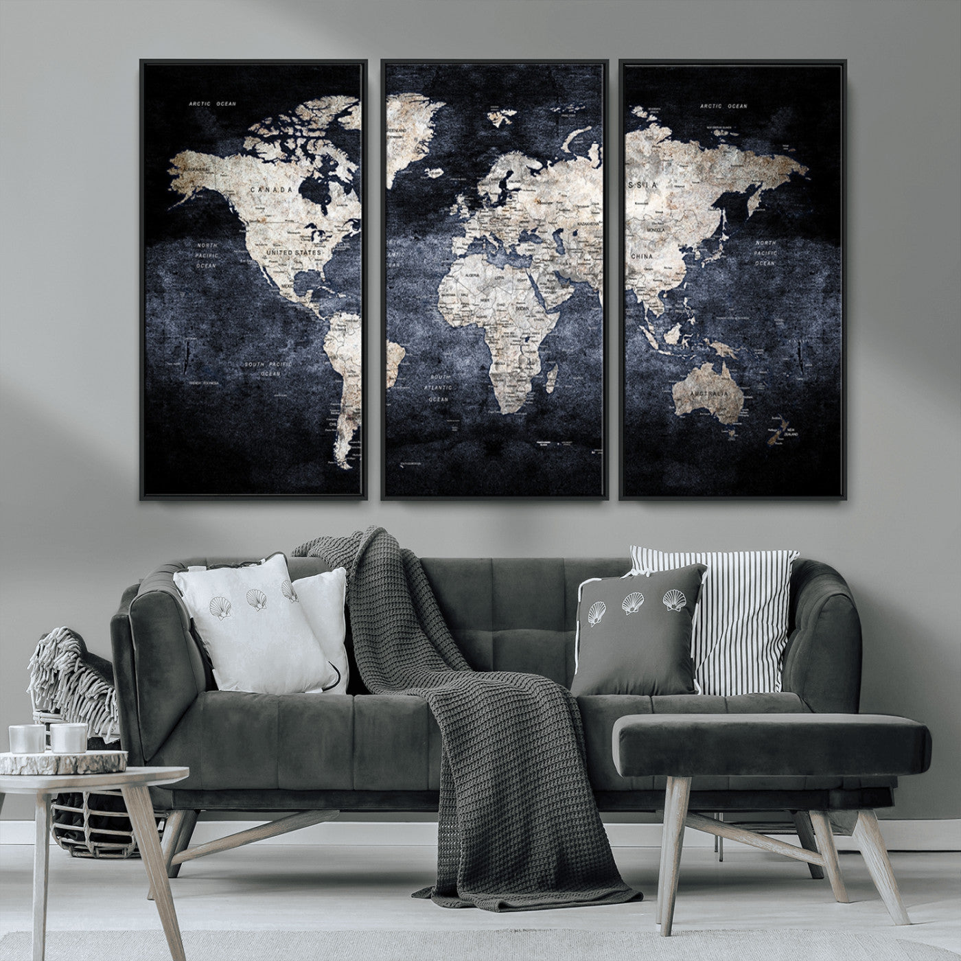 MGV-FC-48X32-3P - World Map Wall Art Canvas Print for Home and Office Decor
