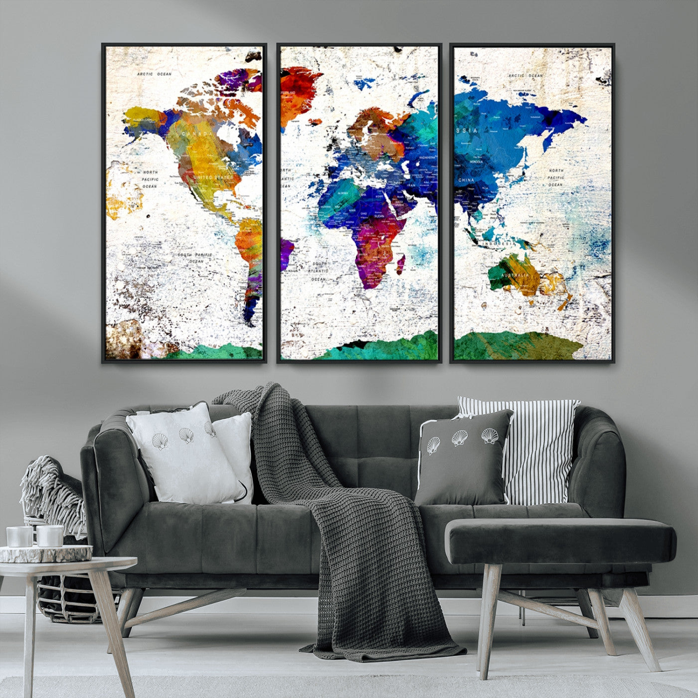 MGV-FC-48X32-3P - Push Pin World Map Canvas Print – Framed Wall Art for Couples to Track Their Travels – Anniversary