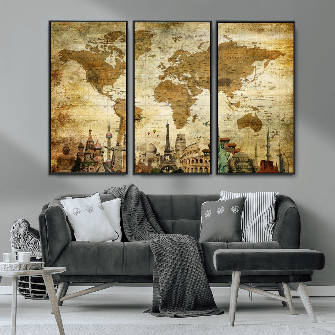 MGV-FC-48X32-3P - Push Pin World Map Canvas Print – Framed Wall Art for Couples to Track Their Travels – Anniversary