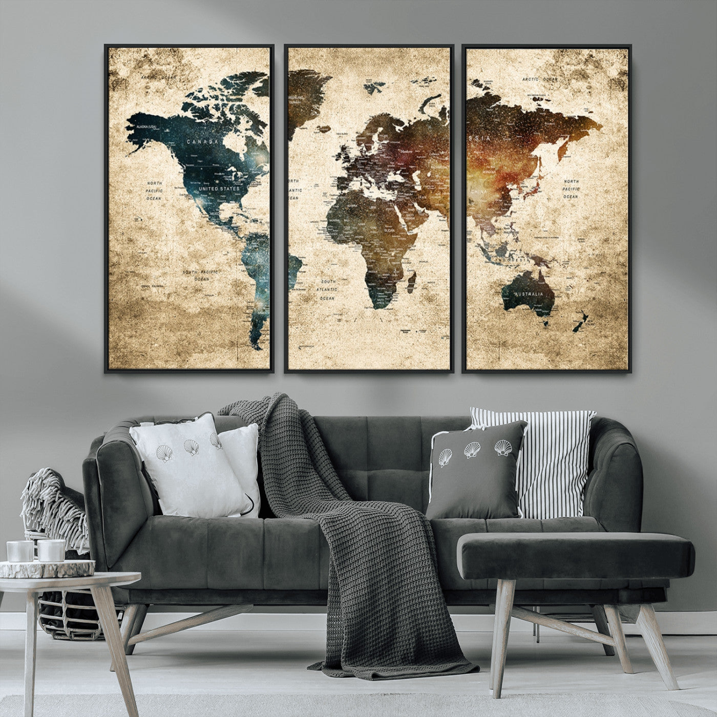 MGV-FC-48X32-3P - Push Pin World Map Canvas Print – Framed Wall Art for Couples to Track Their Travels – Anniversary