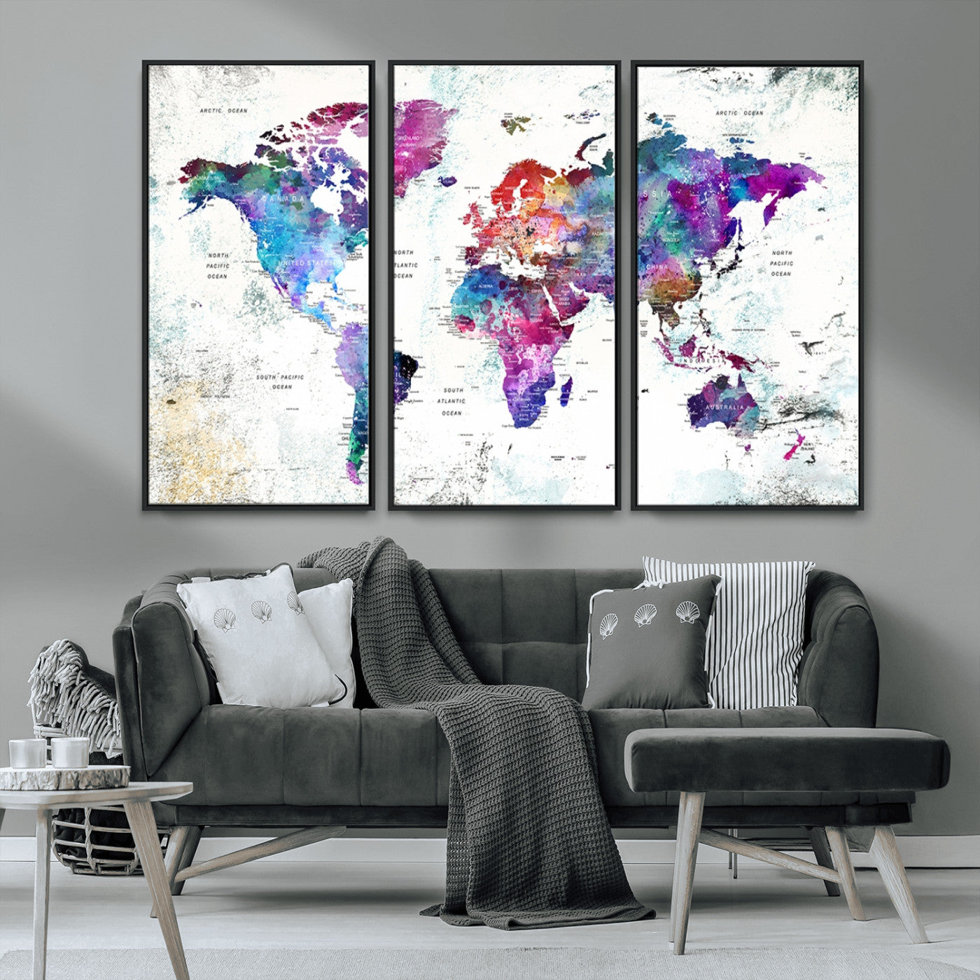 MGV-FC-48X32-3P - Push Pin World Map Canvas Print – Framed Wall Art for Couples to Track Their Travels – Anniversary
