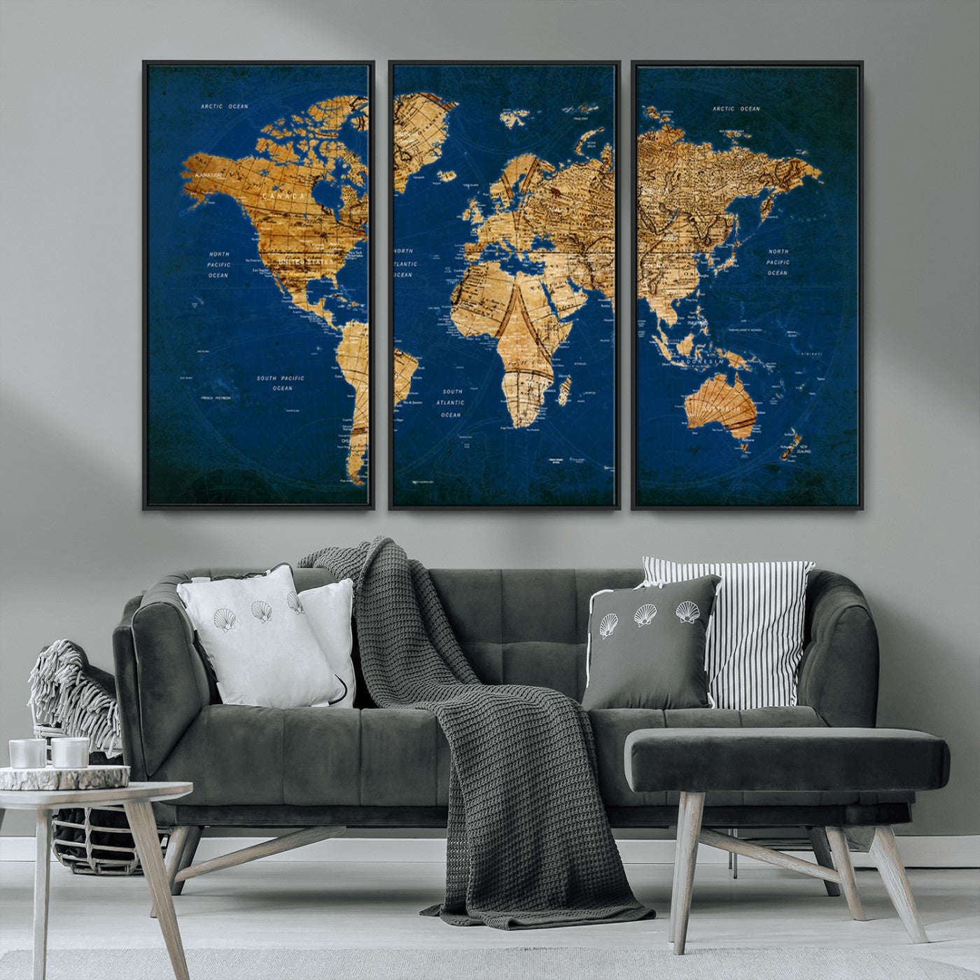 MGV-FC-48X32-3P - Push Pin World Map Canvas Print – Framed Wall Art for Couples to Track Their Travels – Anniversary